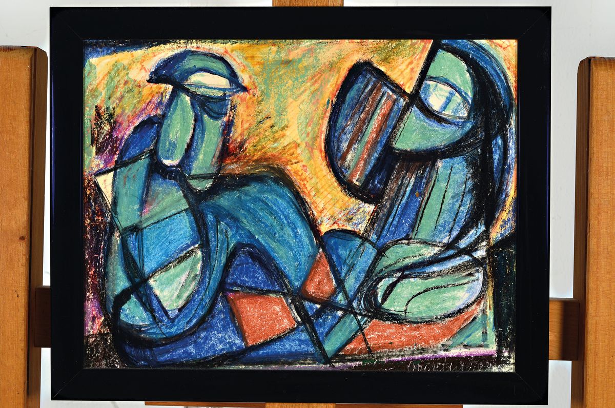 Detail k: Otto Ditscher, 1904-1987 Neuhofen, 2 Figuren, Pastell auf Papier, rechts unten signiert, ca. 24x32cm, R. ca. 28x36cm