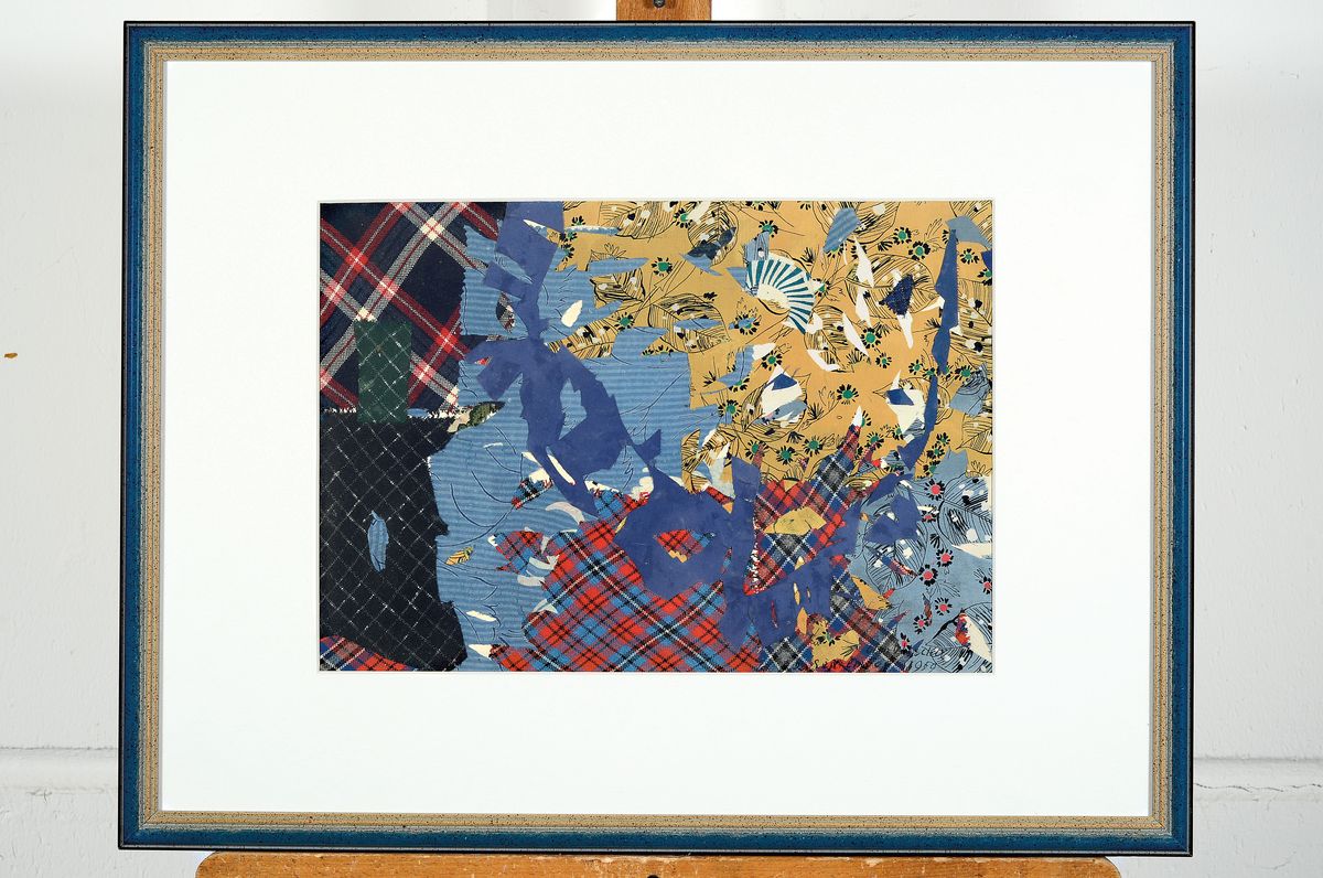 Detail k: Otto Ditscher, 1904-1987 Neuhofen, Stoff- und papiercollage, rechts unten signiert und dat. 1959, ca. 25x36cm, PP, u.Gl., R. ca. 45x57cm