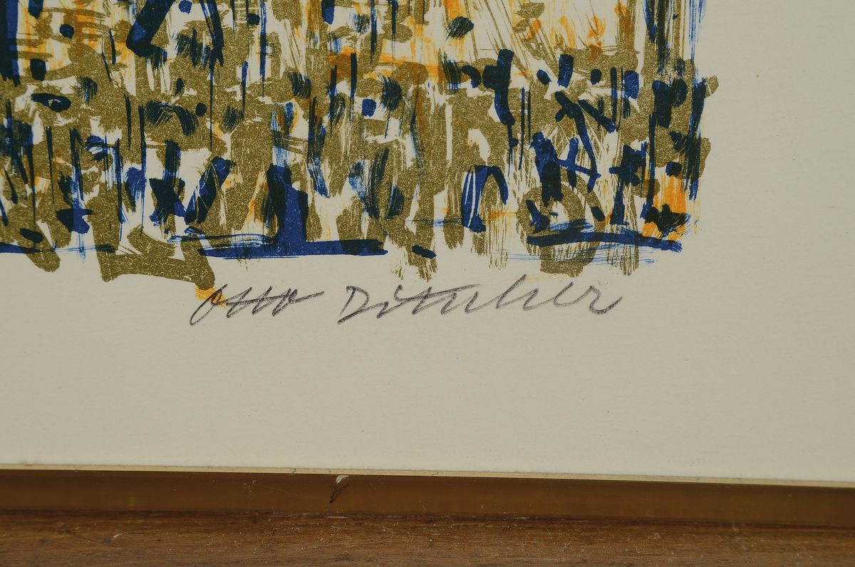 Detail c: Otto Ditscher, 1904-1987 Neuhofen, 2 Arbeiten: Selbstporträt, Holzschnitt, sign.., num. 6/100, ca. 30x23cm, PP, u.Gl., R. ca. 47x40cm; Ansicht aus ...