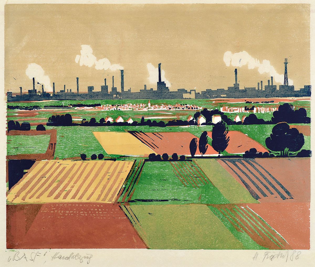 Heinz Friedrich, 1924-2018 Schwetzingen, BASF, Farbholzschnitt, signiert und datiert 88, bez.: Handaufzug, ca. 40x49cm, u.Gl., R. ca. 53x59cm