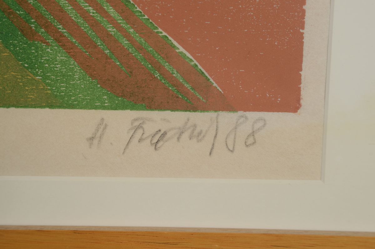 Detail a: Heinz Friedrich, 1924-2018 Schwetzingen, BASF, Farbholzschnitt, signiert und datiert 88, bez.: Handaufzug, ca. 40x49cm, u.Gl., R. ca. 53x59cm