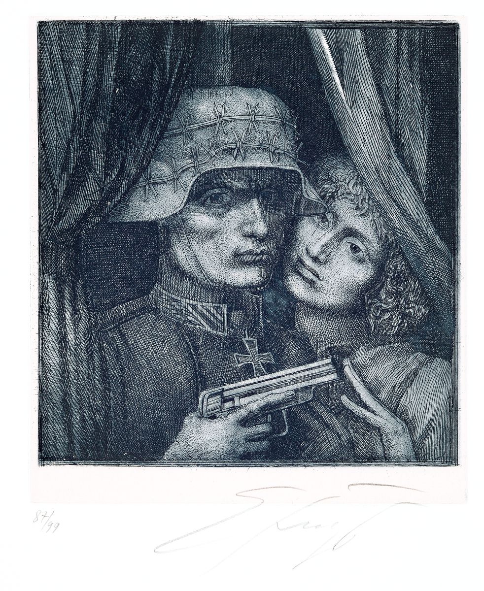 Ernst Fuchs, 1930-2015, Sechzehn und eins, Mappe mit 12 (von 17) Aquatinta-Radierungen, Edition Volker Huber 1976, alle handsign. und num. 87/99, ...