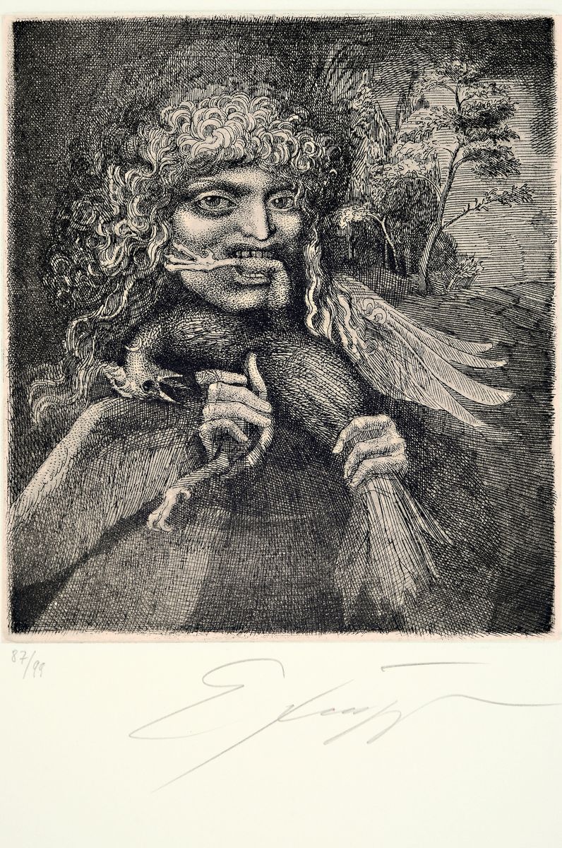 Detail l: Ernst Fuchs, 1930-2015, Sechzehn und eins, Mappe mit 12 (von 17) Aquatinta-Radierungen, Edition Volker Huber 1976, alle handsign. und num. 87/99, ...