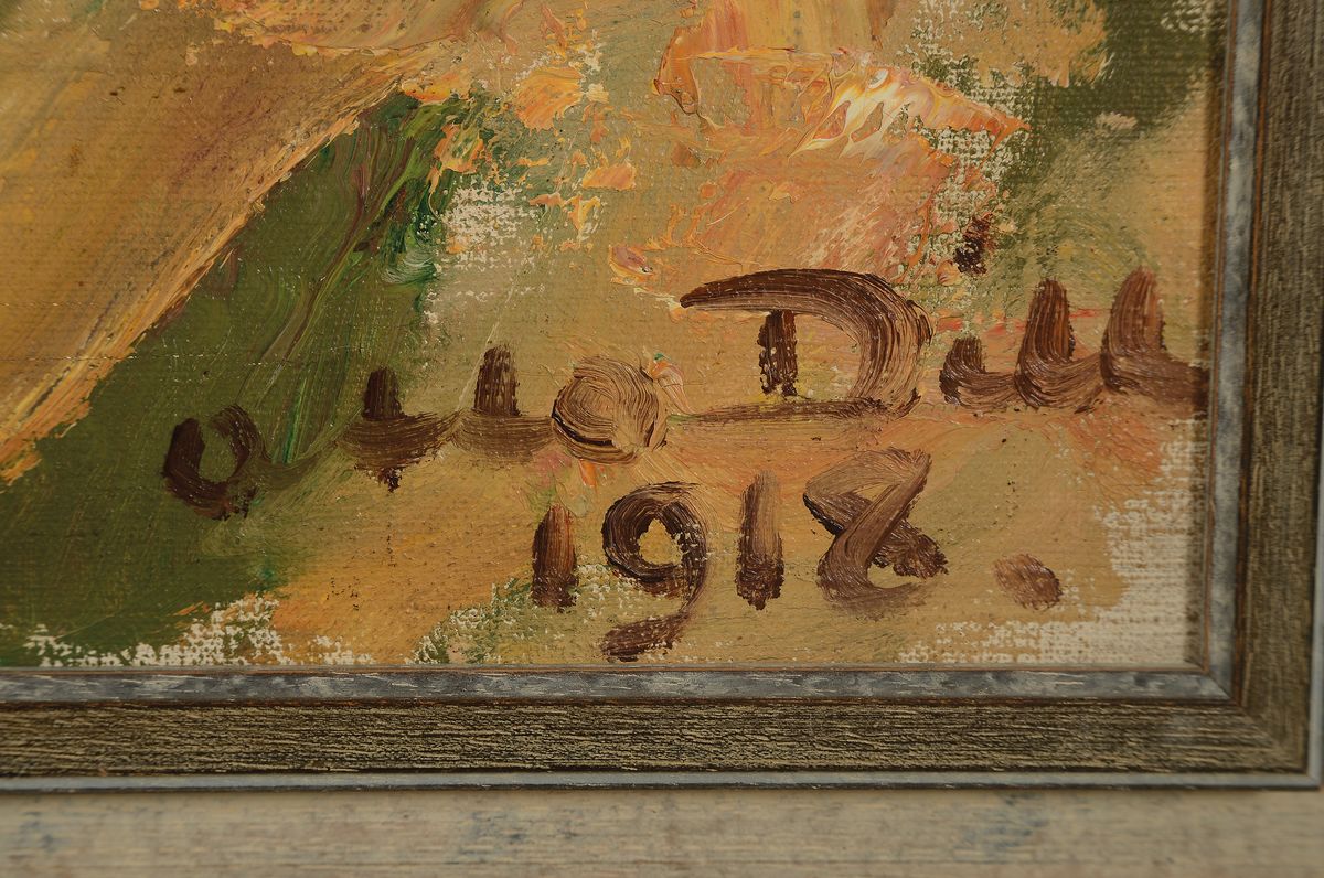 Detail a: Otto Dill, 1884 Neustadt a.d. Weinstraße-1957 Bad Dürkheim, Bäuerin mit Rindern, Öl/Lwd, rechts unten signiert und dat. 1918, verso zwei alte ...