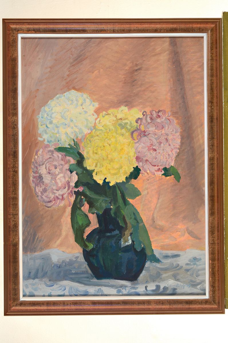 Detail k: Otto Ditscher, 1903-1987 Neuhofen, Blumenstillleben mit Chrysanthemen, Öl/Lwd, rechts unten signiert, ca. 70x50cm, R. ca. 78x58cm