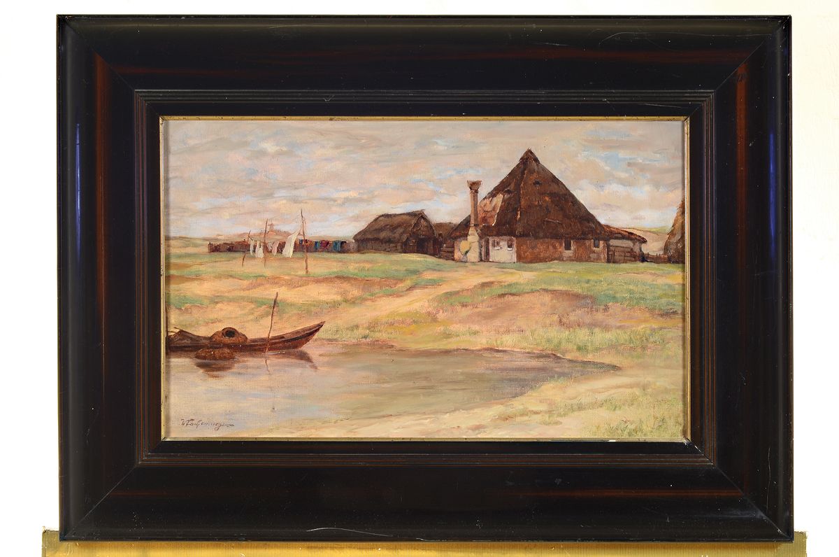 Detail k: Wilhelm Lachenmeyer, geb. 1873 Düsseldorf, Studium an den Akademien Düsseldorf und Karlsruhe, hier: Fischerhütte in den Dünen, so rückseitig auf ...
