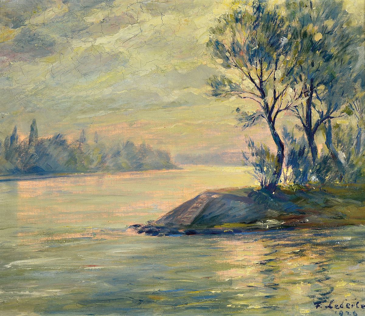 Fritz Lederle, 1901-1975 Ludwigshafen, Altrheinlandschaft, Öl/Lwd, rechts unten signiert und dat. 1926, ca. 49x59cm, R. ca. 63x71cm