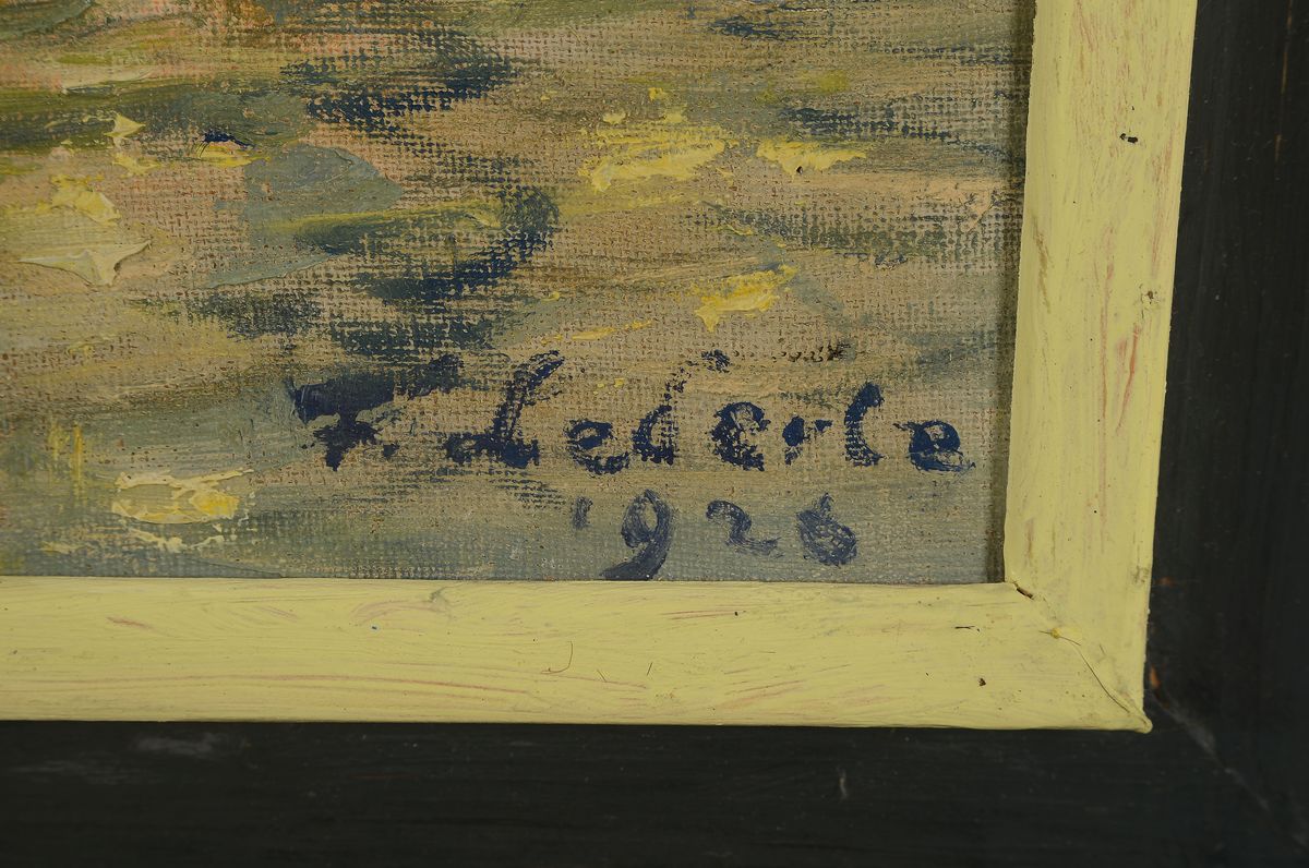 Detail a: Fritz Lederle, 1901-1975 Ludwigshafen, Altrheinlandschaft, Öl/Lwd, rechts unten signiert und dat. 1926, ca. 49x59cm, R. ca. 63x71cm