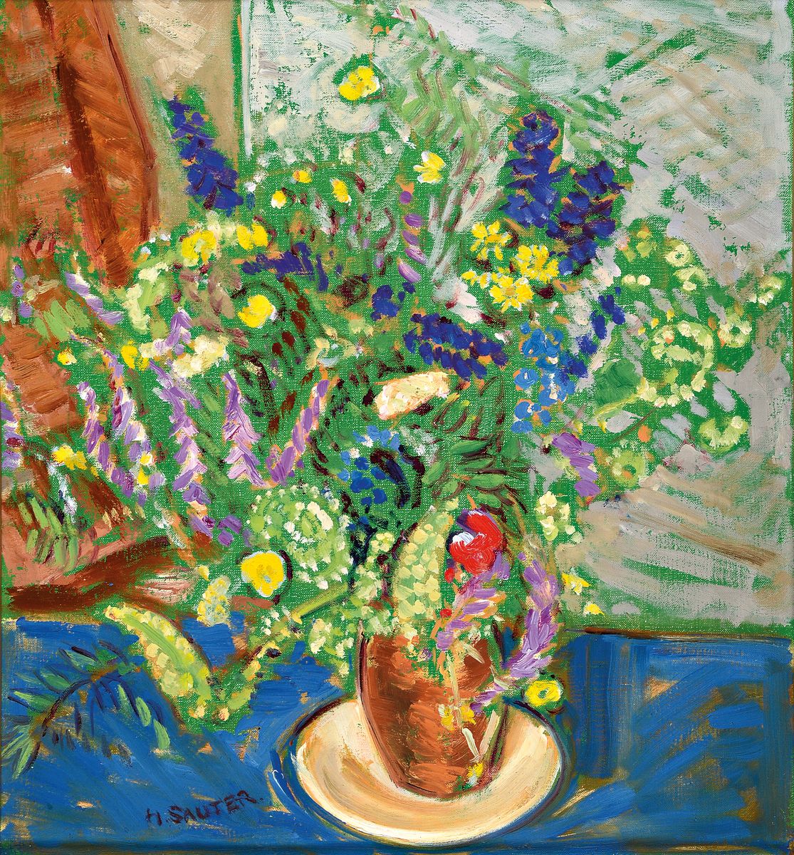Hermann Sauter, 1891 Germersheim-1981 Landau, Stillleben mit Sommerblumen, Öl/Lwd, links unten signiert, ca. 56x51cm, R. ca. 59x54.5cm