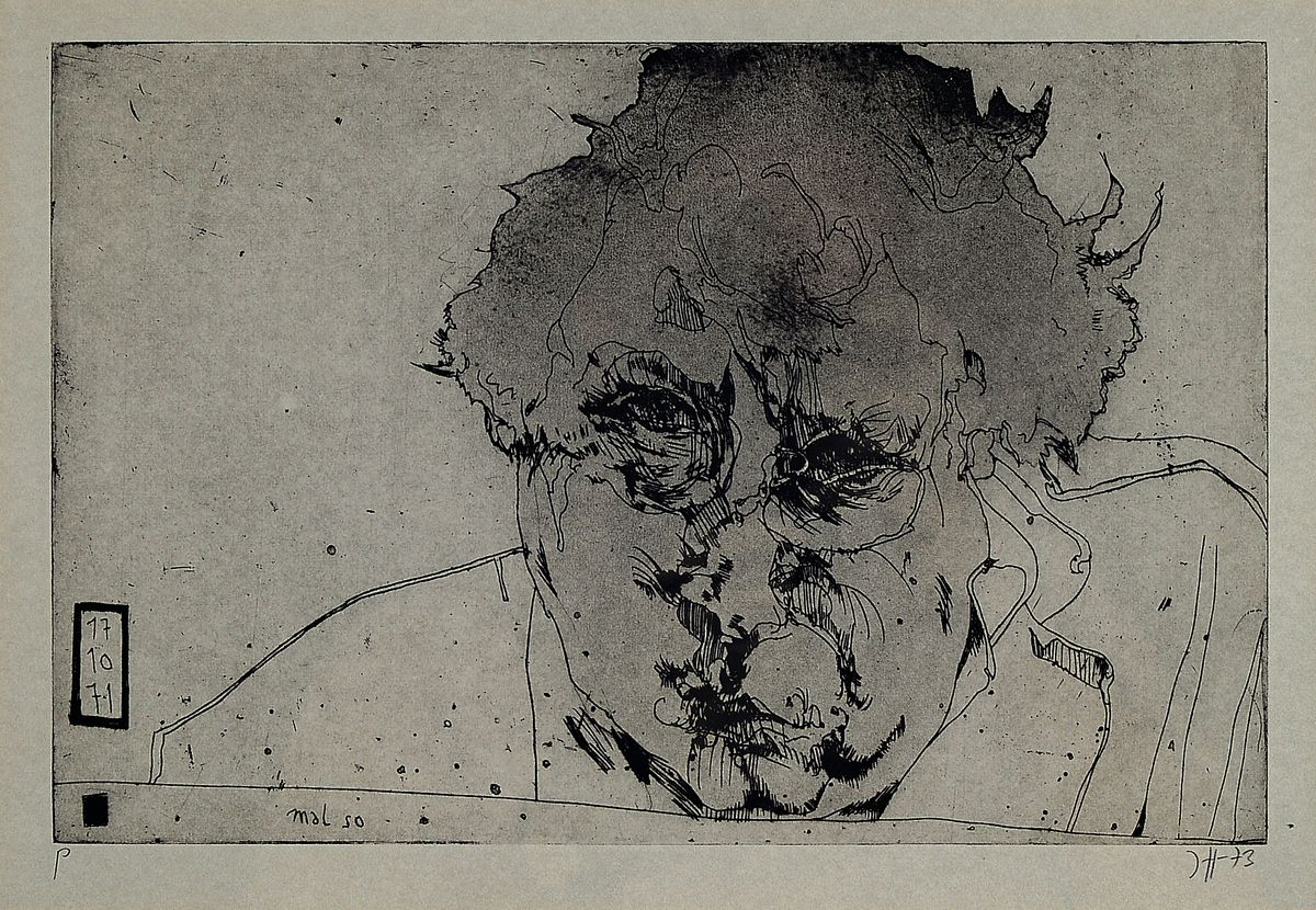 Horst Janssen, 1929 - 1995 Hamburg, Studium an der Landeskunstschule Hamburg, hier: Radierung, Selbstbildniss "mal so" (1973), Probedruck, ...