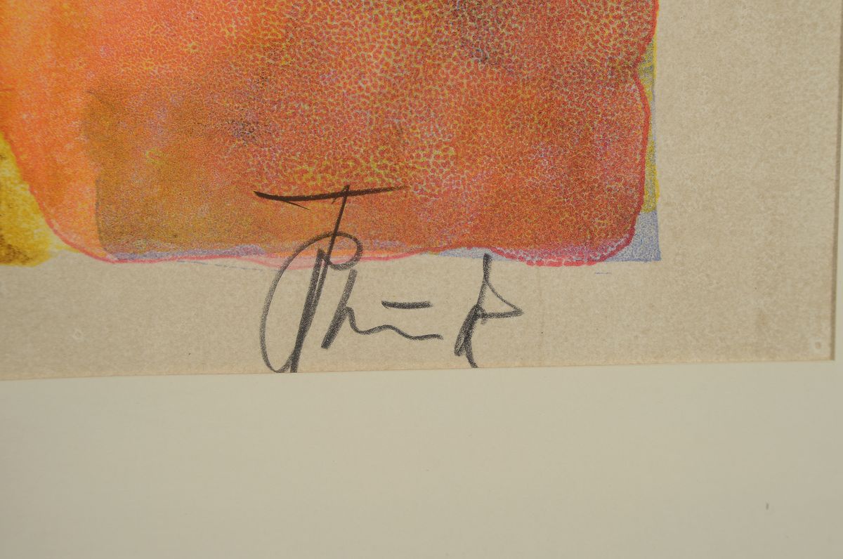 Detail a: Ungedeuteter Künstler des späten 20.Jh., expressive Landschaftsdarstellung mit Schloß, Farblithographie, Ed. 92/100, signiert u. datiert 90, unter ...