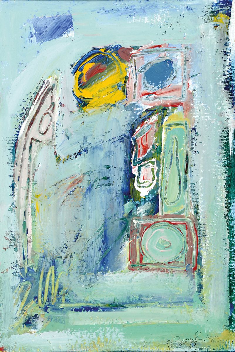 P. Besczir (o.ä.), Künstler der 2.Hälfte des 20.Jh., abstrakte-geometrisierende Komposition, Mischtechnik /Papier, rechts unten signiert u. ...