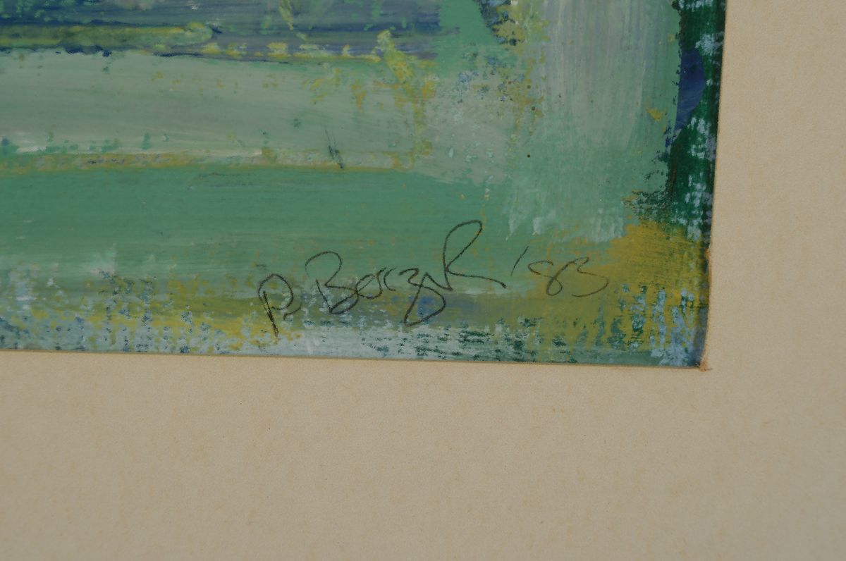 Detail a: P. Besczir (o.ä.), Künstler der 2.Hälfte des 20.Jh., abstrakte-geometrisierende Komposition, Mischtechnik /Papier, rechts unten signiert u. ...