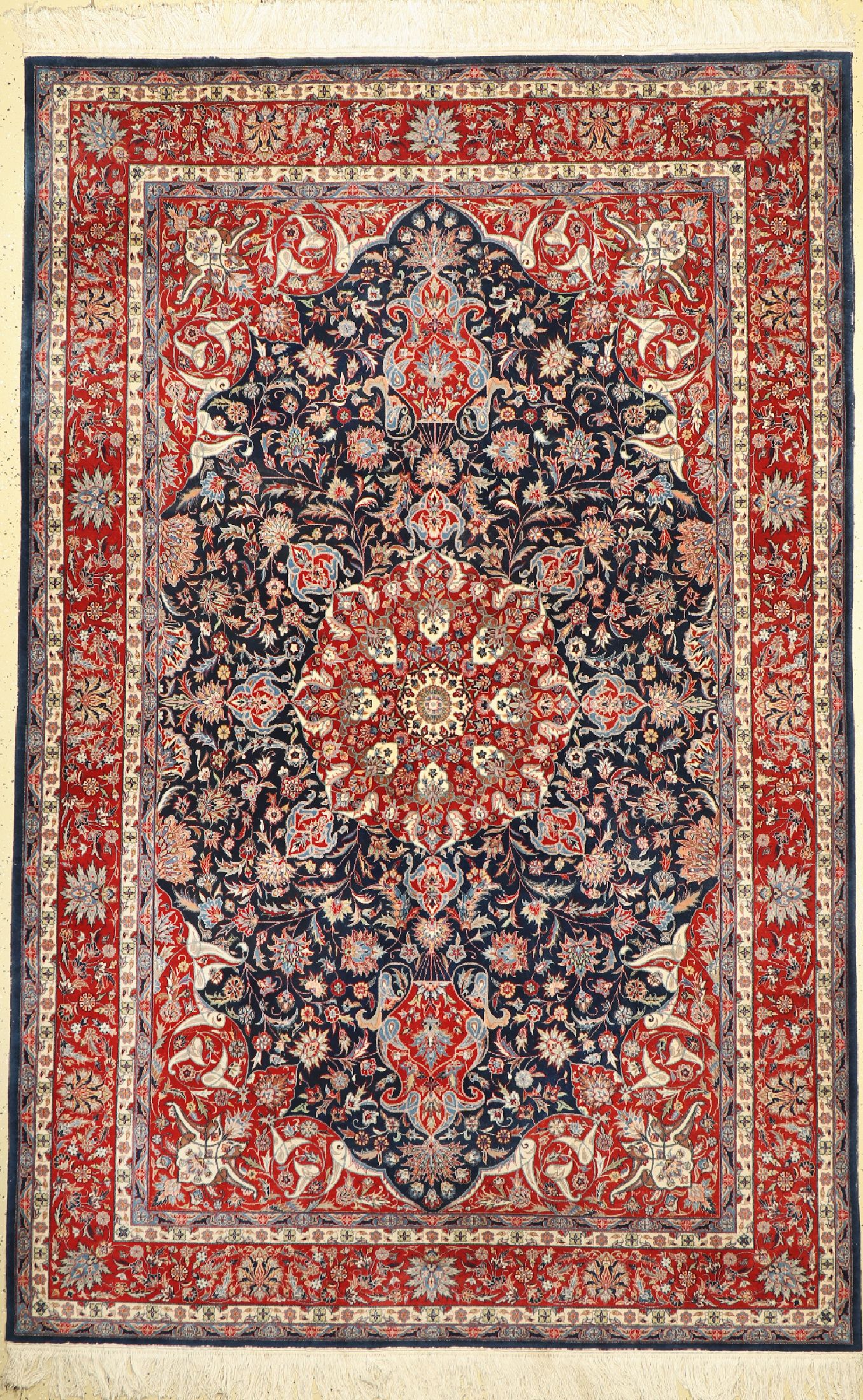 Esfahan fein, China, ca. 50 Jahre, Korkwolle auf Seide, ca. 283 x 183 cm, EHZ: 2-3