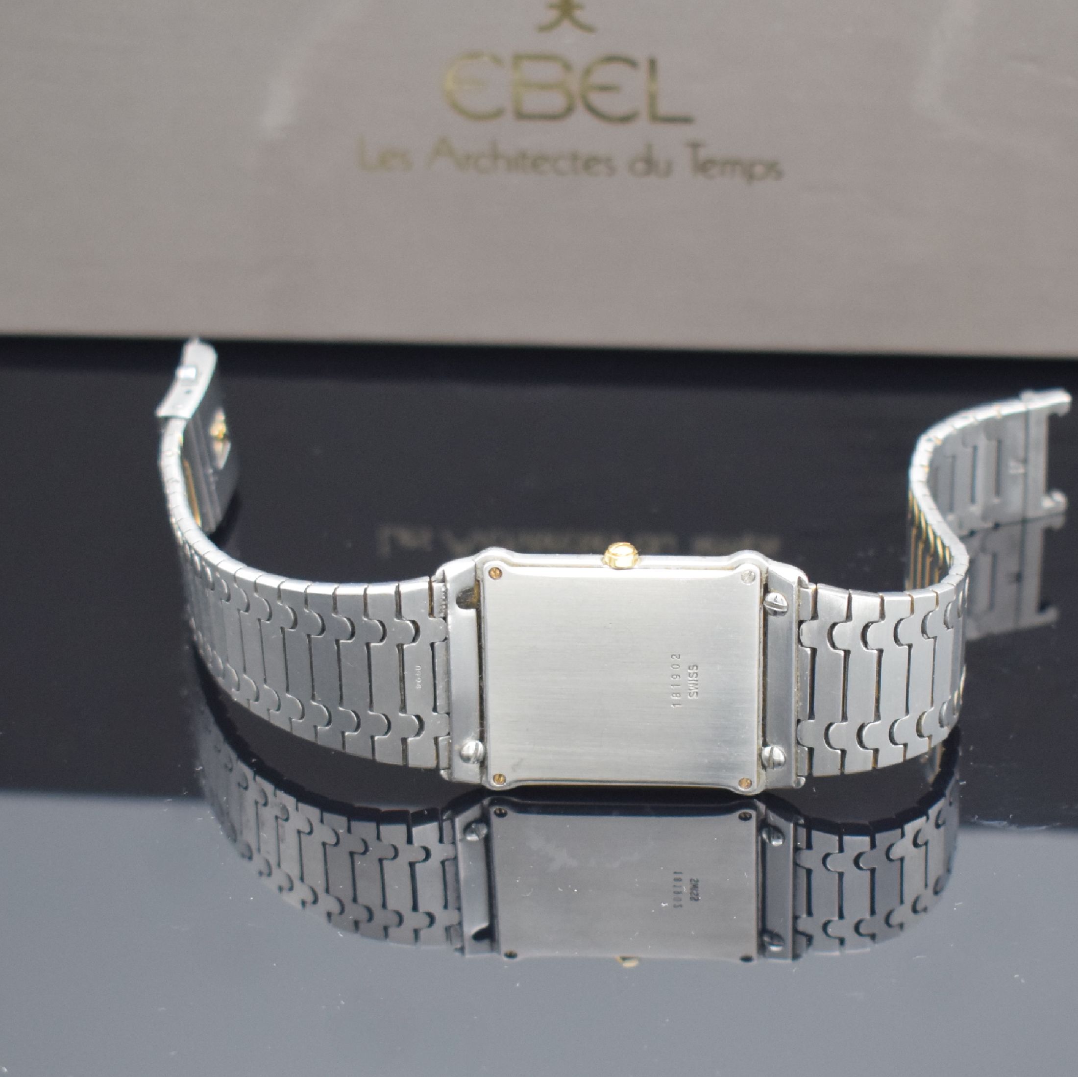 Detail d: EBEL Armbanduhr in Edelstahl & Gold, Schweiz um 1984, quarz, Boden 4-fach verschr., Gliederband (1x Befest.-Schr. fehl. bzw. abgebr.), m. ...