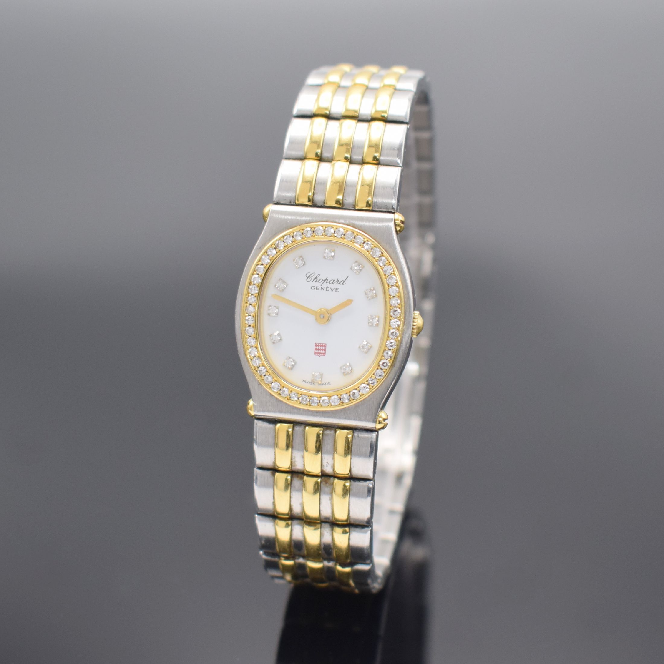 CHOPARD Monte-Carlo Damenarmbanduhr, Schweiz um 1995, quarz, Edelstahl/Gold kombiniert inkl. Gliederband m. dopp. Faltschließe, weißes Zifferbl., ...
