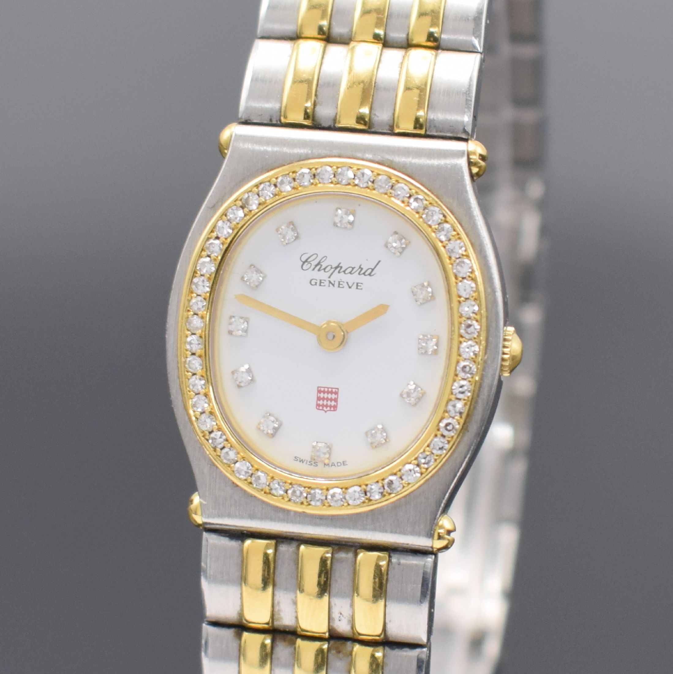 Detail a: CHOPARD Monte-Carlo Damenarmbanduhr, Schweiz um 1995, quarz, Edelstahl/Gold kombiniert inkl. Gliederband m. dopp. Faltschließe, weißes Zifferbl., ...