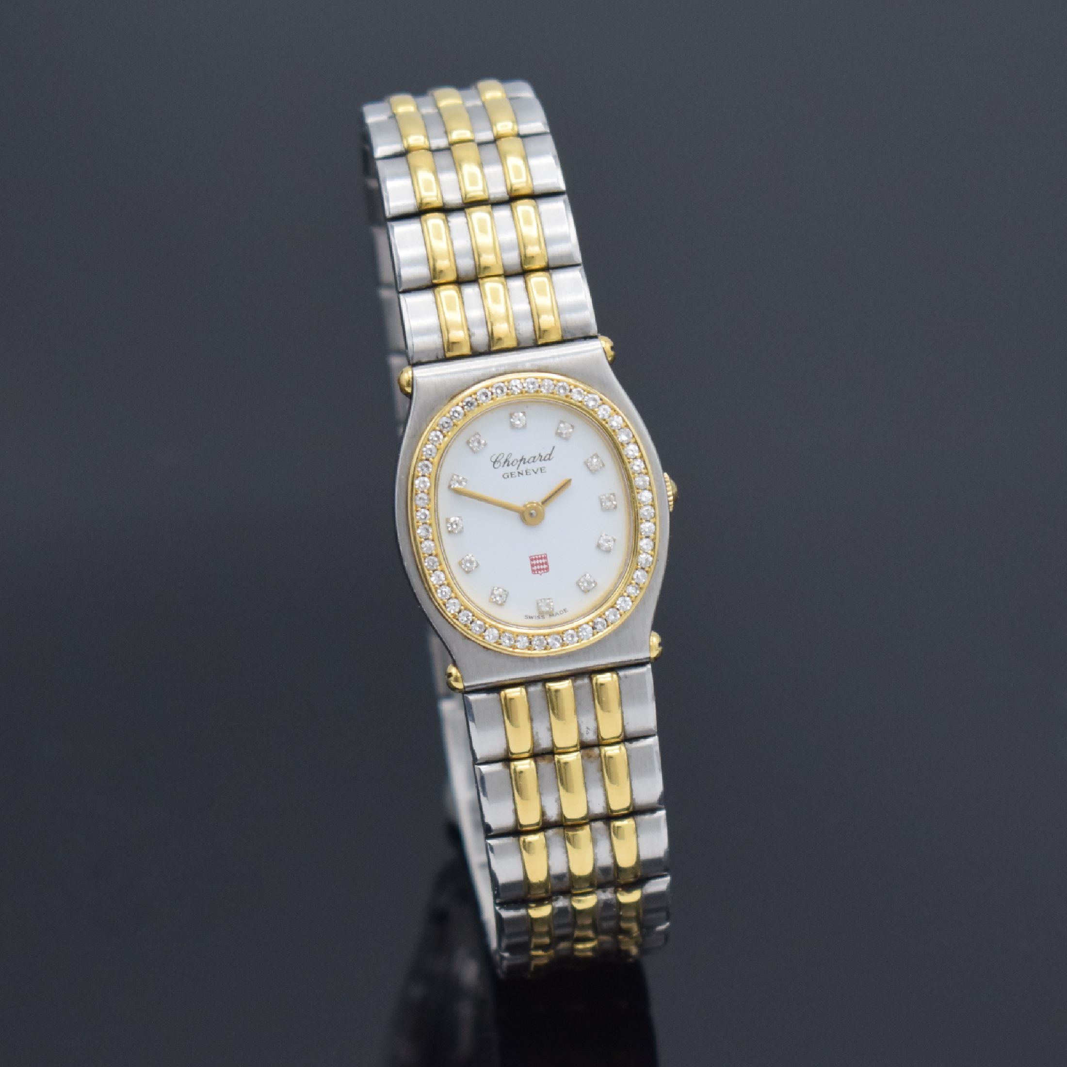 Detail b: CHOPARD Monte-Carlo Damenarmbanduhr, Schweiz um 1995, quarz, Edelstahl/Gold kombiniert inkl. Gliederband m. dopp. Faltschließe, weißes Zifferbl., ...