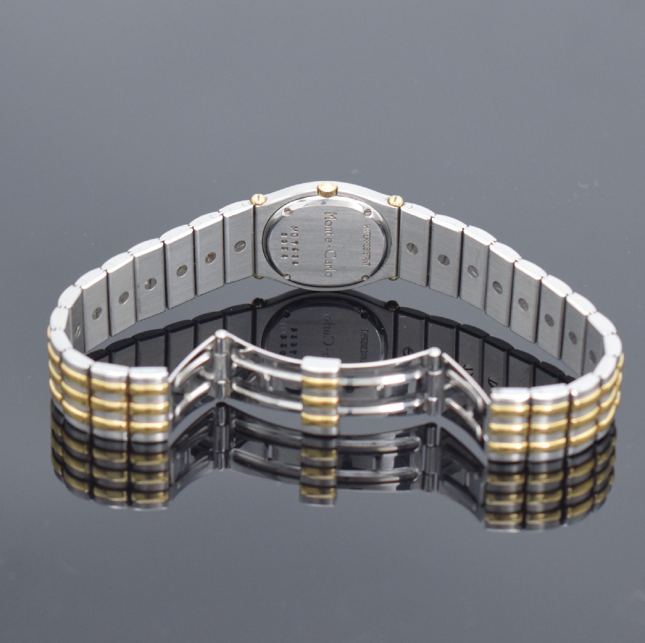 Detail e: CHOPARD Monte-Carlo Damenarmbanduhr, Schweiz um 1995, quarz, Edelstahl/Gold kombiniert inkl. Gliederband m. dopp. Faltschließe, weißes Zifferbl., ...