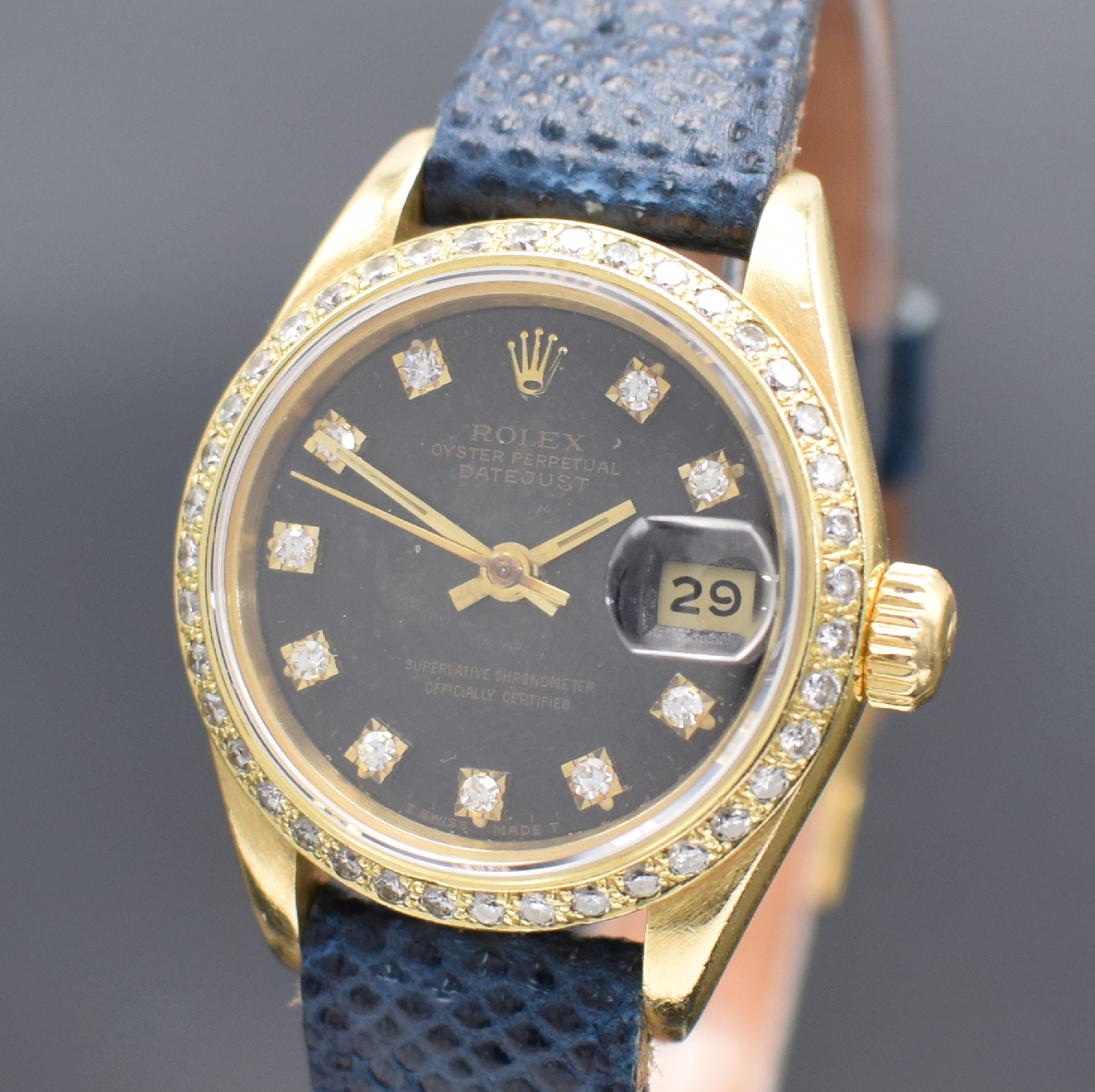 Detail a: ROLEX Damenarmbanduhr Oyster Perpetual Datejust in GG 750/000 mit Diamanten, Schweiz verk. lt. beil. orig. Zertifikat 12/1987, Automatik, Oystergeh., ...