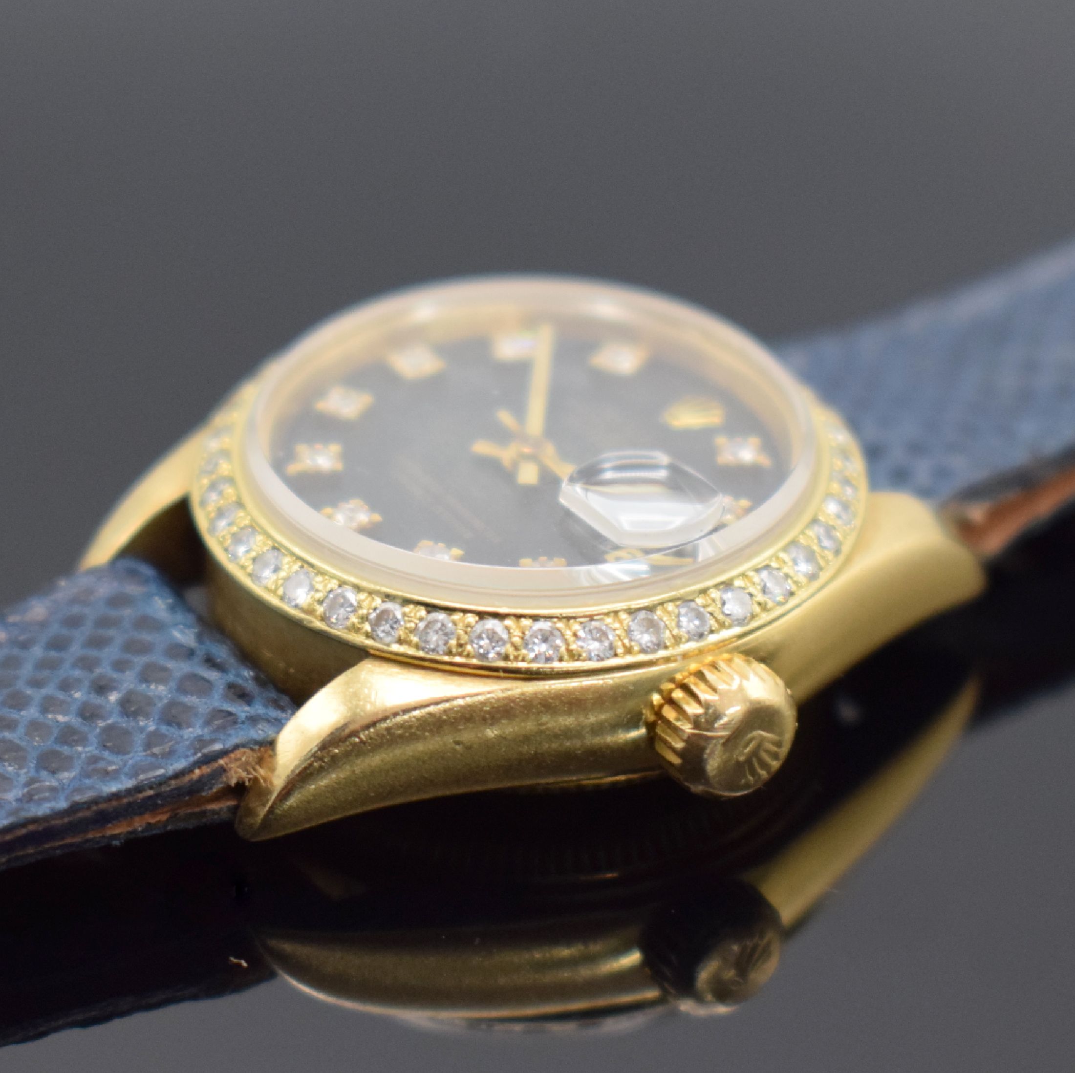 Detail b: ROLEX Damenarmbanduhr Oyster Perpetual Datejust in GG 750/000 mit Diamanten, Schweiz verk. lt. beil. orig. Zertifikat 12/1987, Automatik, Oystergeh., ...