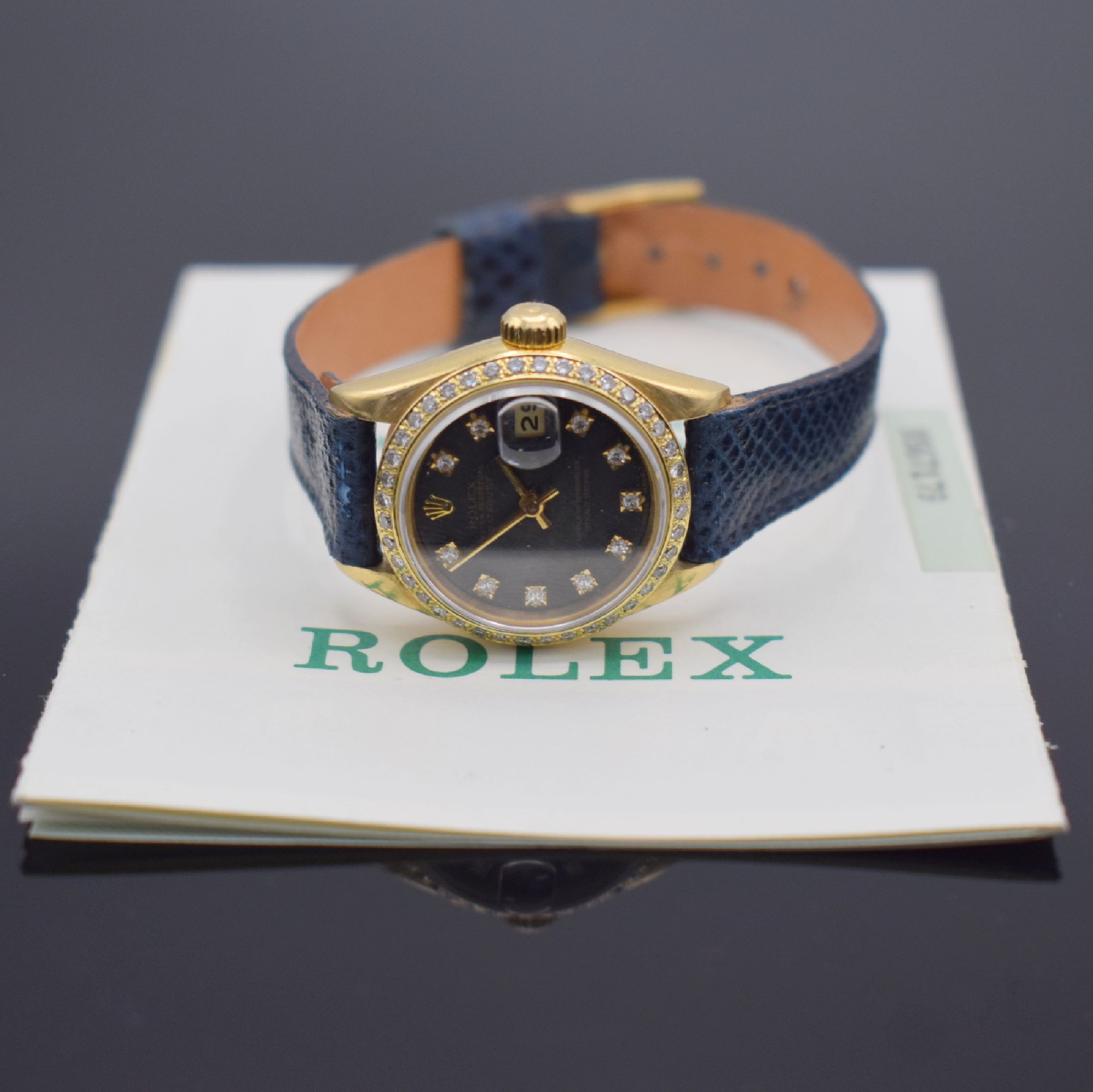 Detail d: ROLEX Damenarmbanduhr Oyster Perpetual Datejust in GG 750/000 mit Diamanten, Schweiz verk. lt. beil. orig. Zertifikat 12/1987, Automatik, Oystergeh., ...