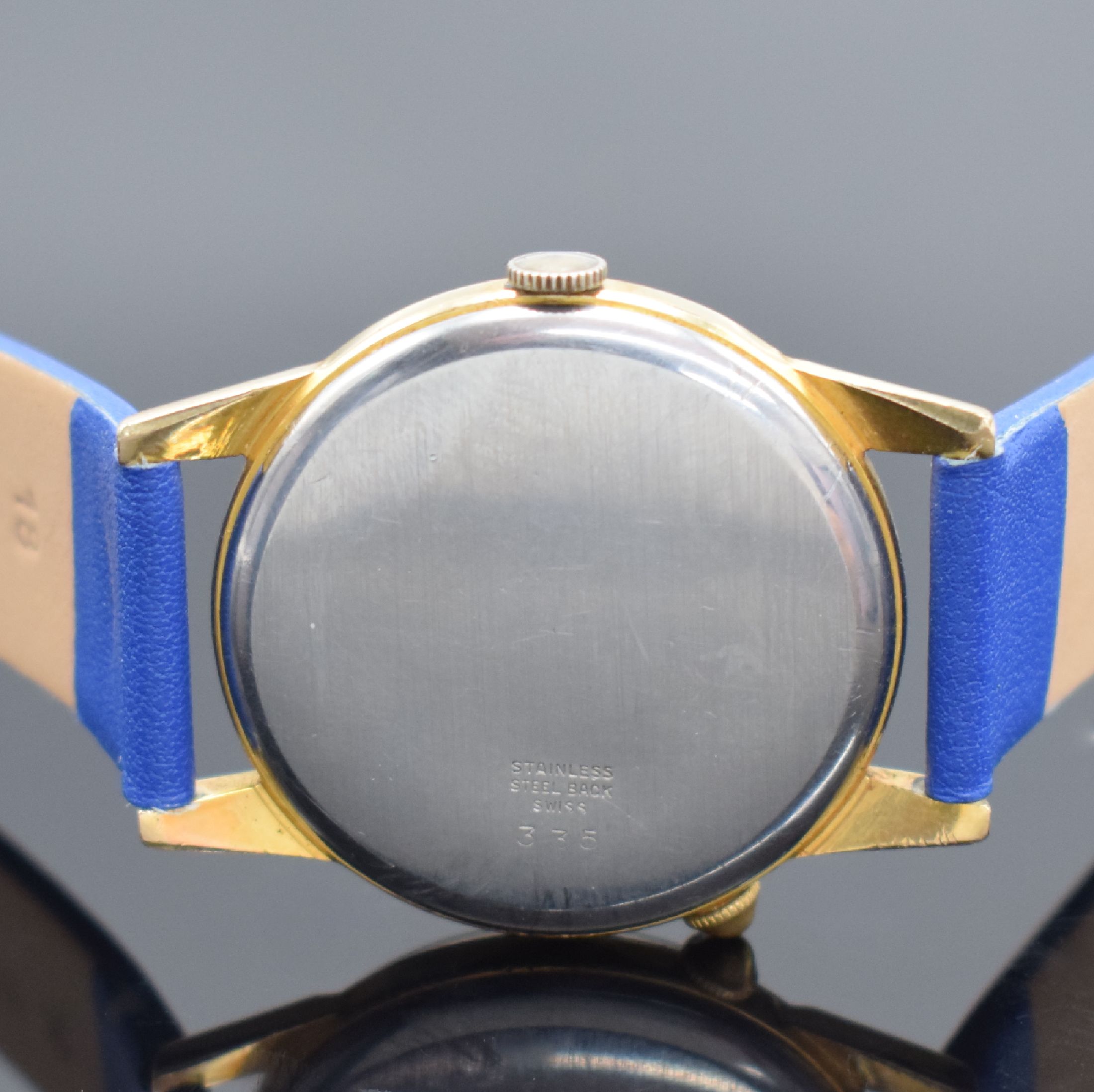 Detail c: ELOGA Armbanduhr, Handaufzug, Schweiz/USA 1950er Jahre, verg. Geh., Edelstahlboden aufgedr., silb. Zifferbl. bez. Kingston rest., Anz. v. Std., Min., ...