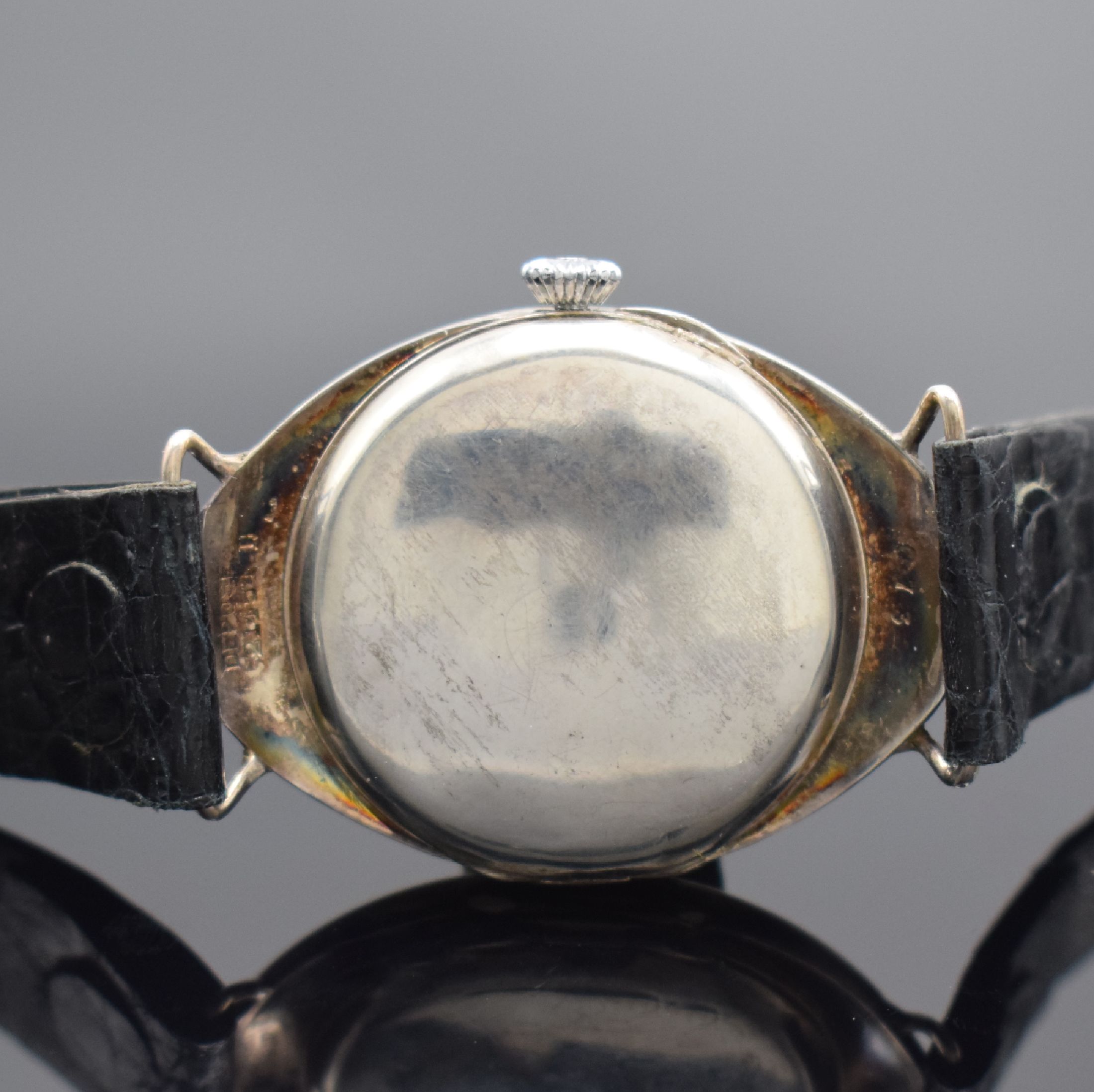 Detail b: MAPPIN & WEBB große, ovale Armbanduhr in 800er Silber, Handaufzug, Schweiz um 1915, 2-fach aufklappbares Scharniergeh., silb. Zifferbl. m. arab. ...