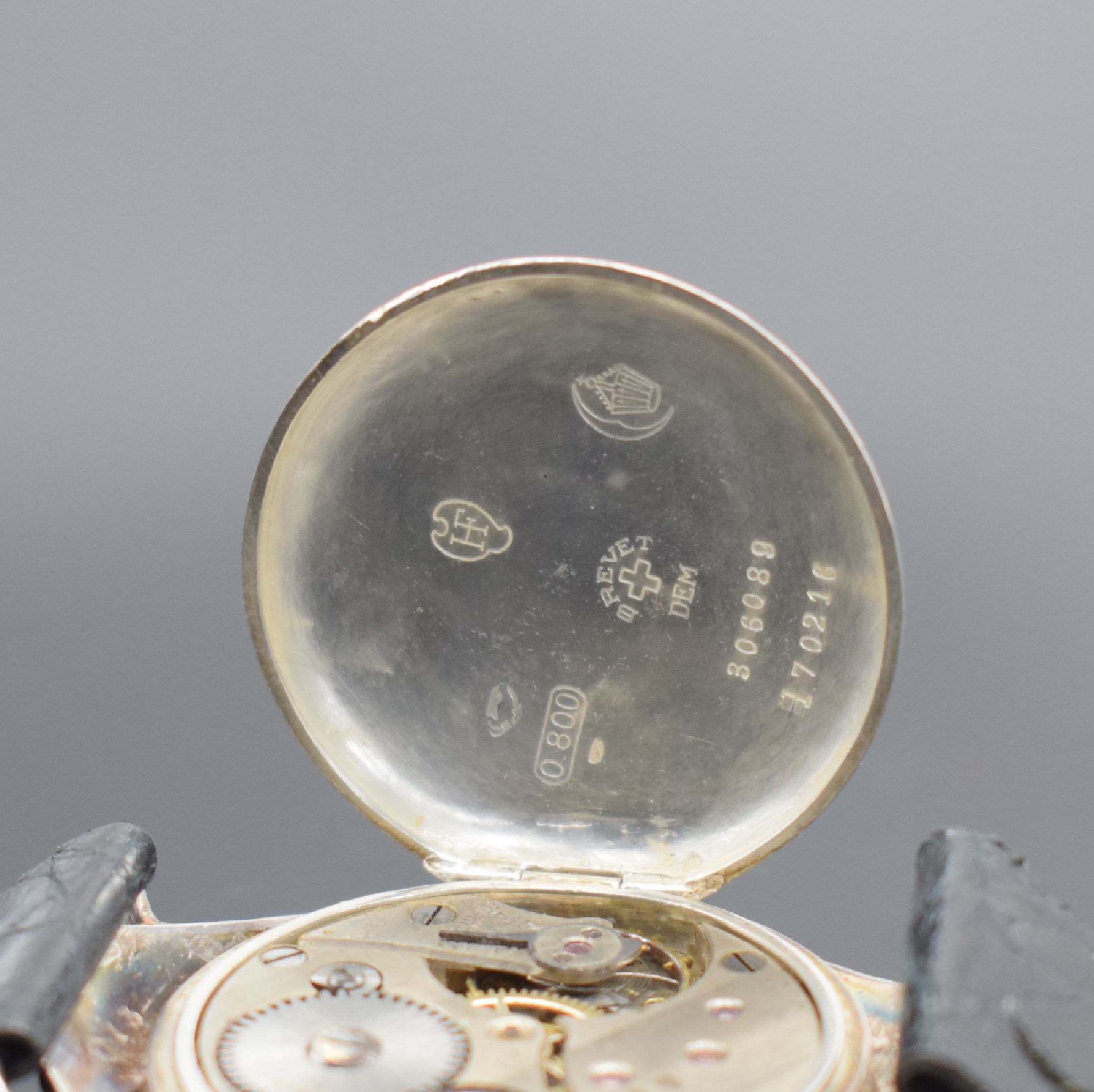 Detail d: MAPPIN & WEBB große, ovale Armbanduhr in 800er Silber, Handaufzug, Schweiz um 1915, 2-fach aufklappbares Scharniergeh., silb. Zifferbl. m. arab. ...