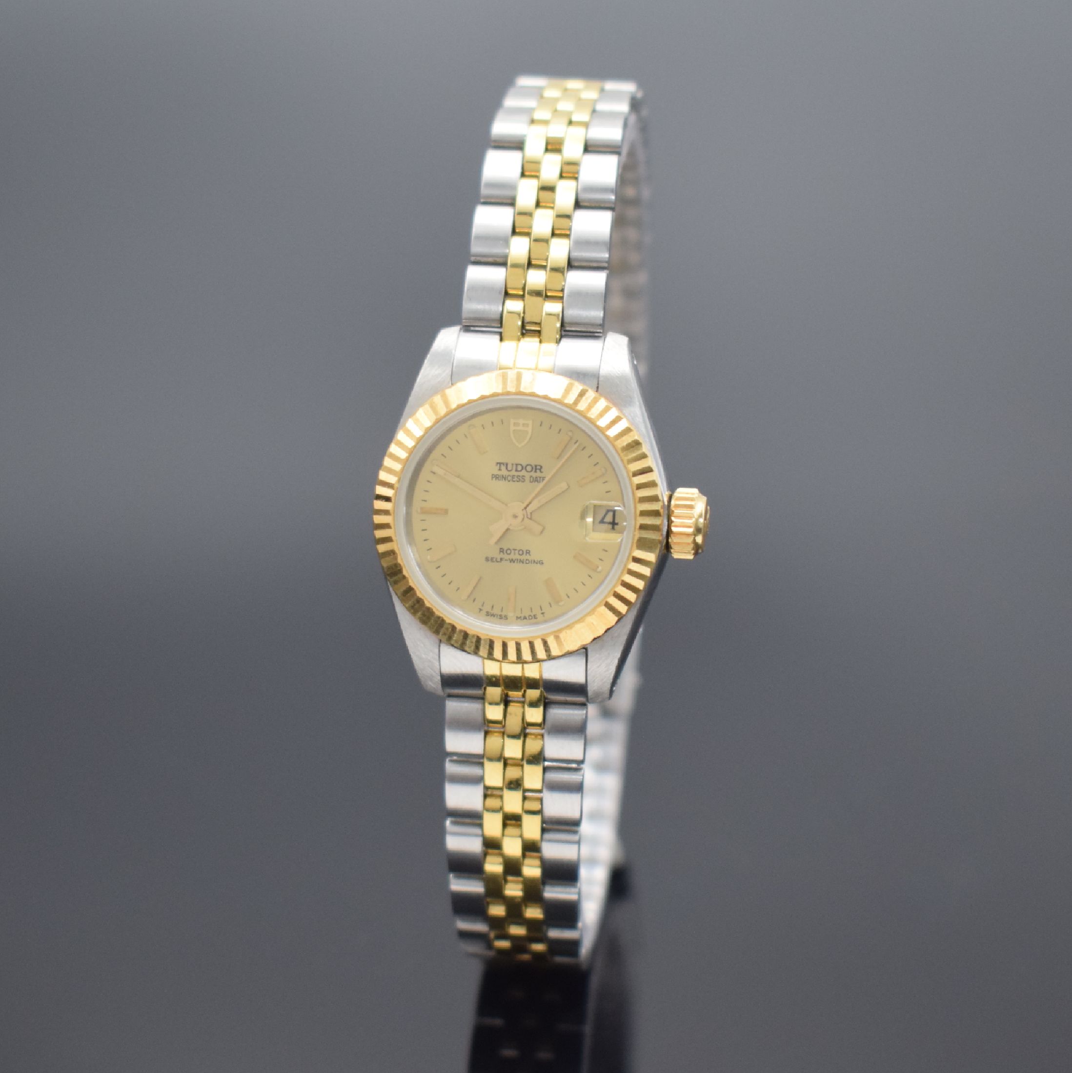 TUDOR Damenarmbanduhr Princess Date Referenz 92513 im original Rolex Gehäuse, Automatik, Schweiz um 1997, Edelstahl/Gold kombiniert inkl. orig. ...