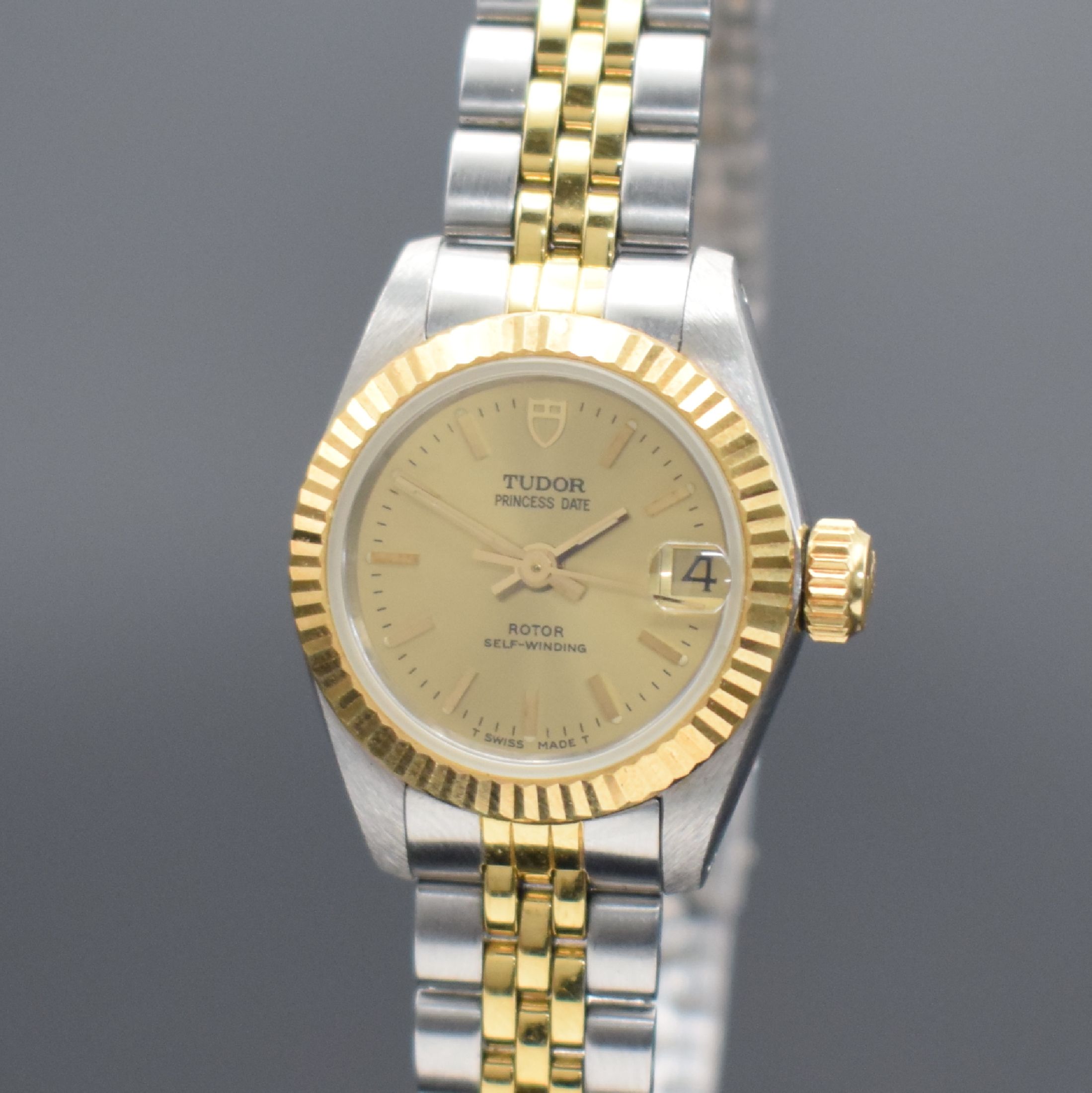 Detail a: TUDOR Damenarmbanduhr Princess Date Referenz 92513 im original Rolex Gehäuse, Automatik, Schweiz um 1997, Edelstahl/Gold kombiniert inkl. orig. ...