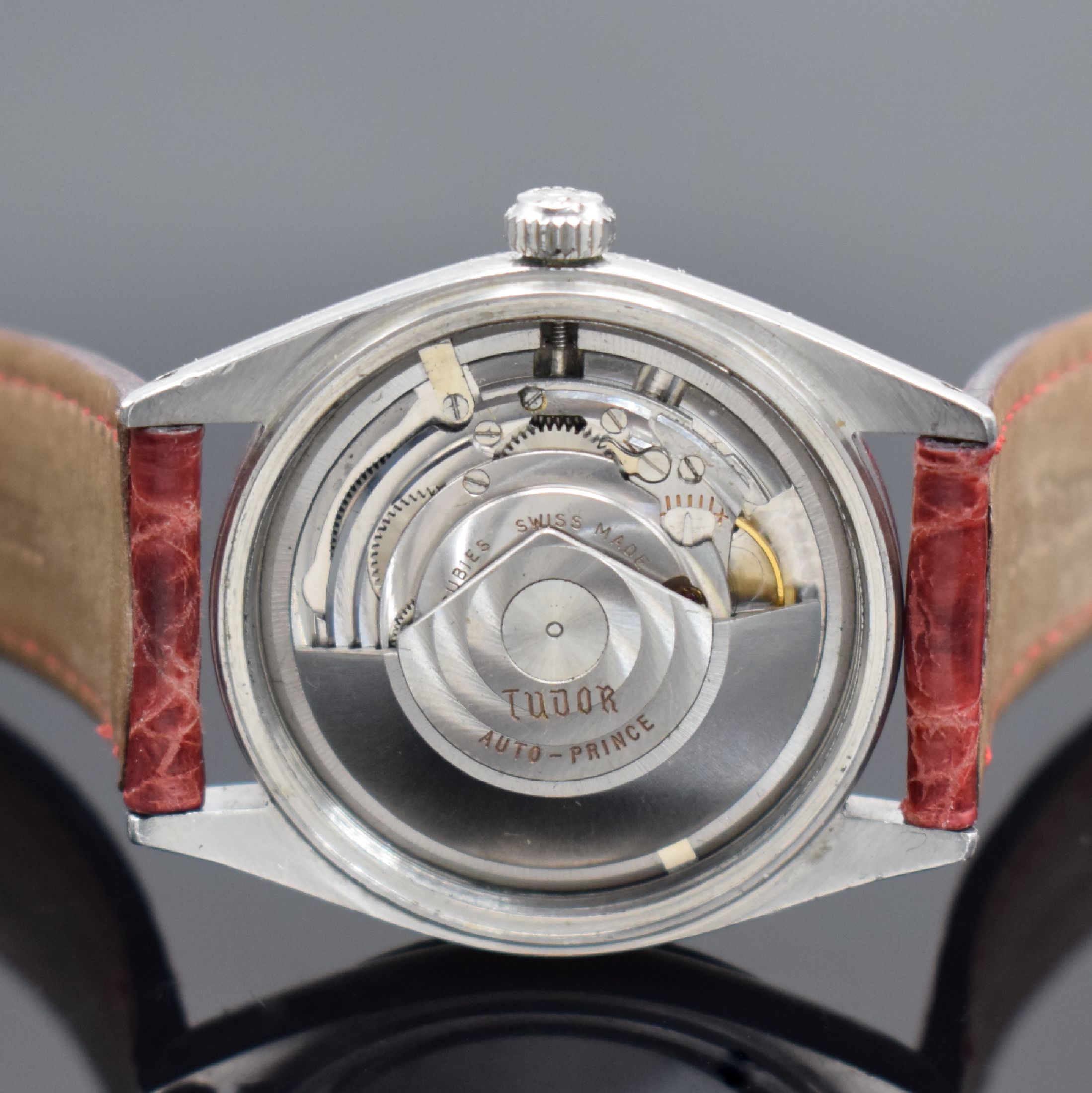 Detail d: TUDOR Oyster Prince Herrenarmbanduhr in Edelstahl Referenz 7965, Automatik, Schweiz lt. Bodenstempel I Quartal 1961, silb. Zifferbl. altersbed. ...