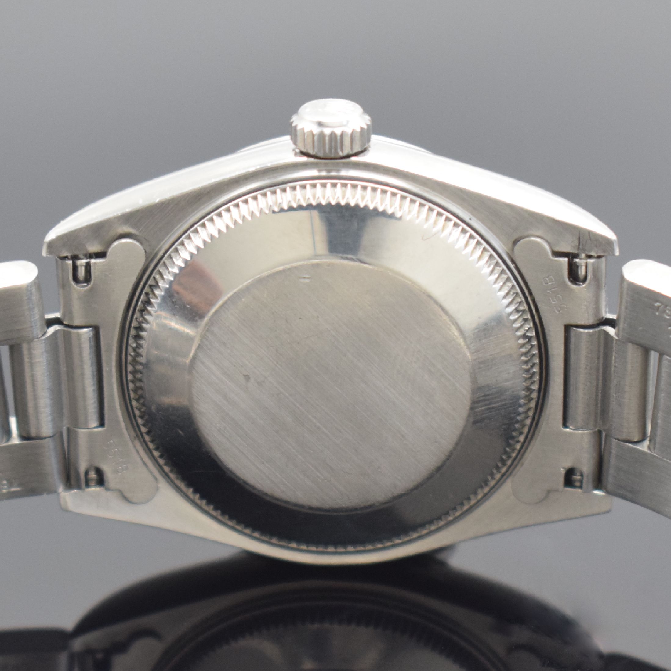 Detail d: ROLEX Mediumarmbanduhr Oyster Perpetual Referenz 77080, Automatik, Schweiz um 2002, Edelstahlgeh. inkl. Oysterband m. Faltschl., Boden & Krone ...