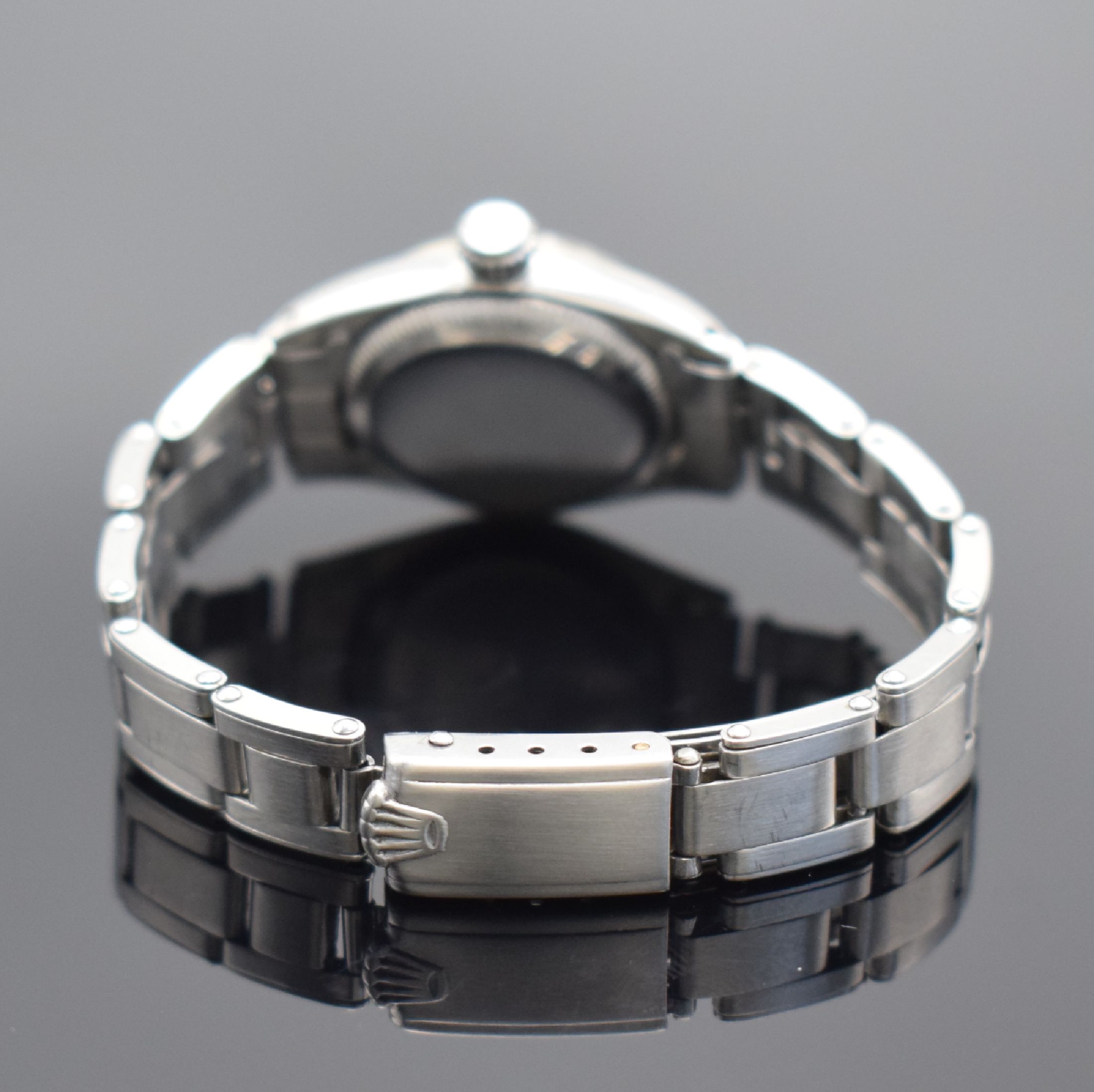 Detail b: ROLEX Oyster Perpetual Damenarmbanduhr in Stahl Referenz 6509, Schweiz um 1953, Automatik, Boden & orig. Krone verschr., orig. Nietenband (2 67) m. ...