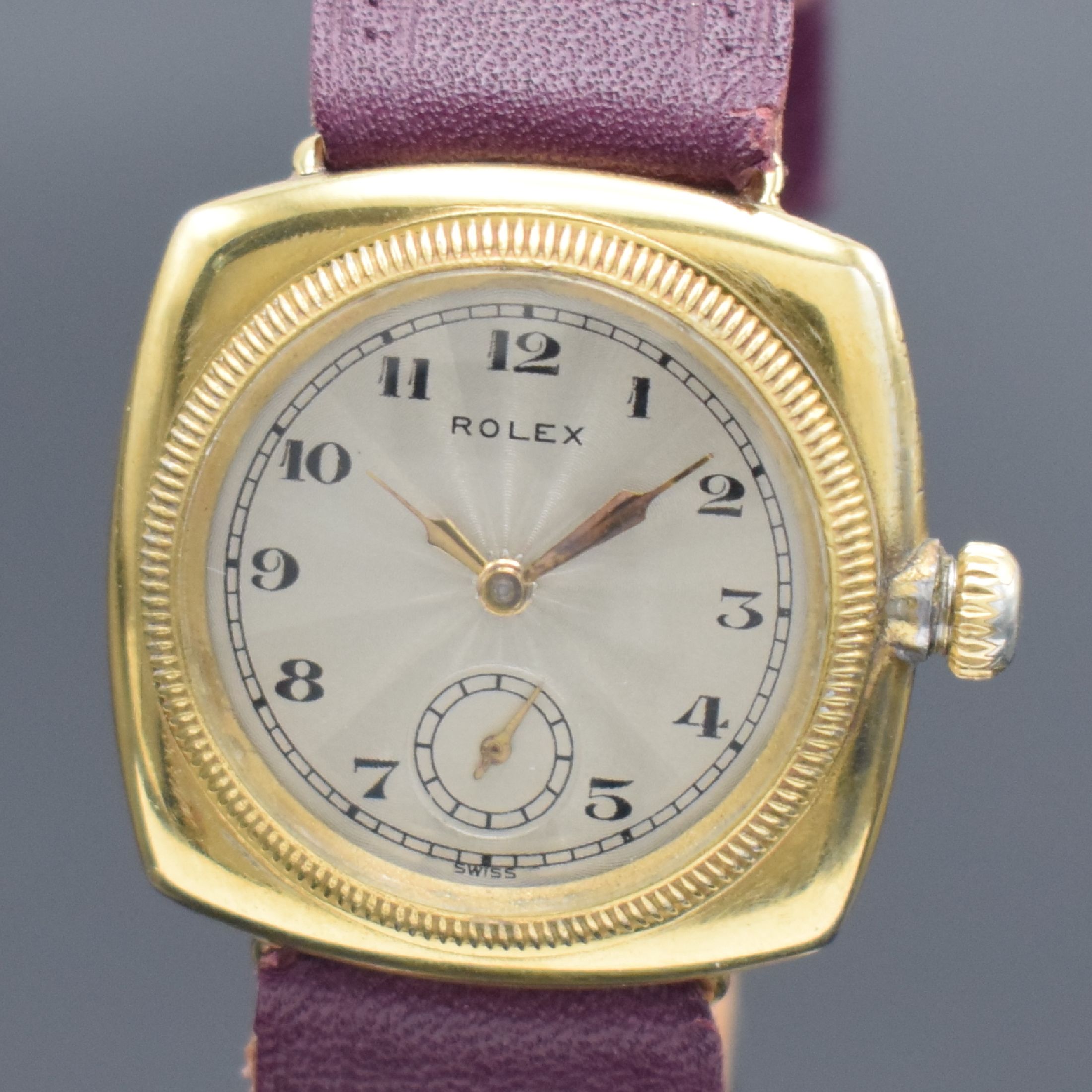 Detail a: ROLEX seltene Armbanduhr sogenannte Kanalschwimmer-Uhr, Schweiz/England um 1925, Handaufzug, 3-teil. verg. Carree-Cambree Geh. rest., Krone nicht ...