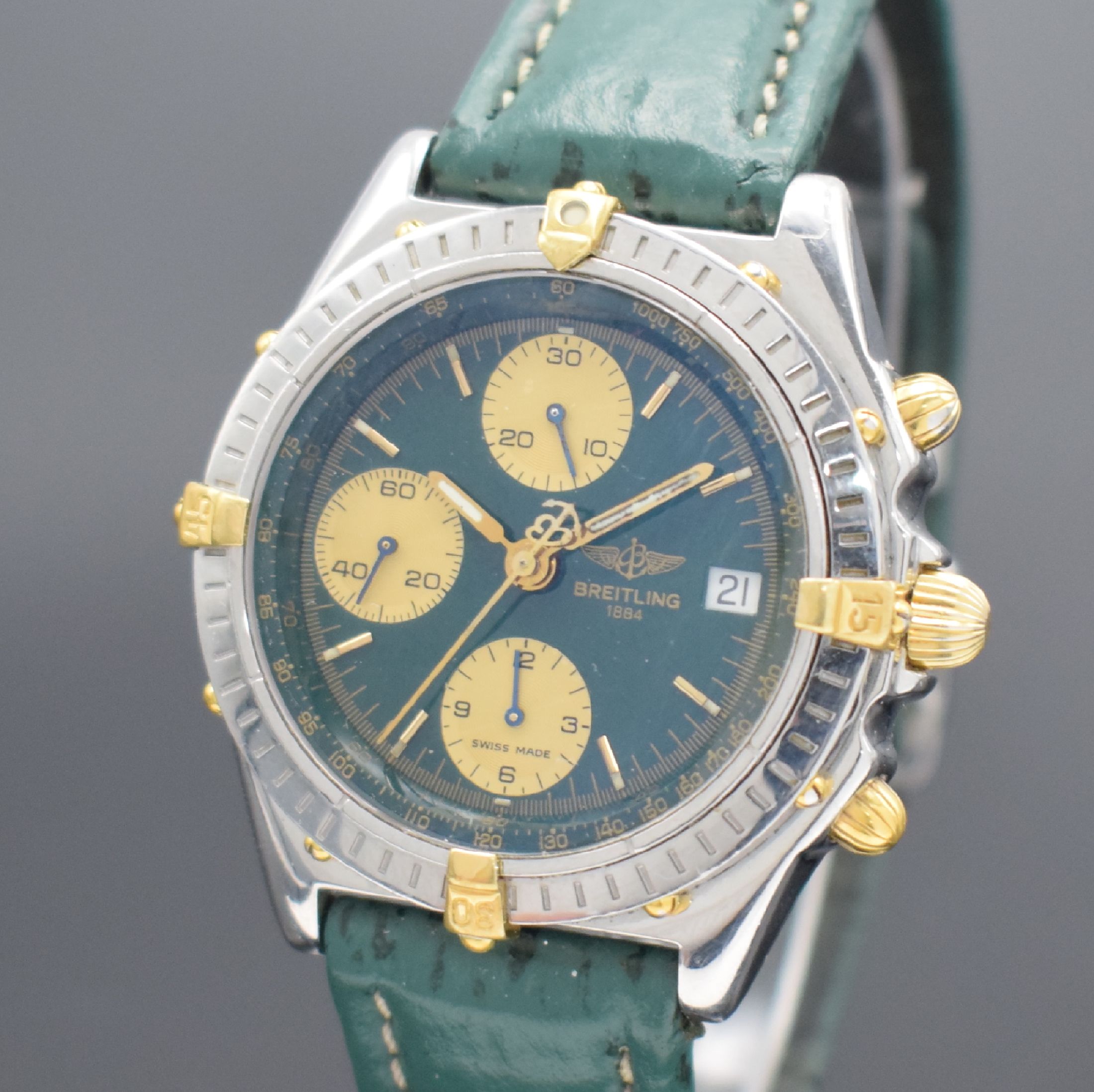 Detail a: BREITLING Chronomat Herrenarmbanduhr mit Chronograph, Schweiz verk. lt. beil. Garantie 04/1994, Automatik, Ref. B13050, verschr. Edelstahlgeh. teils ...