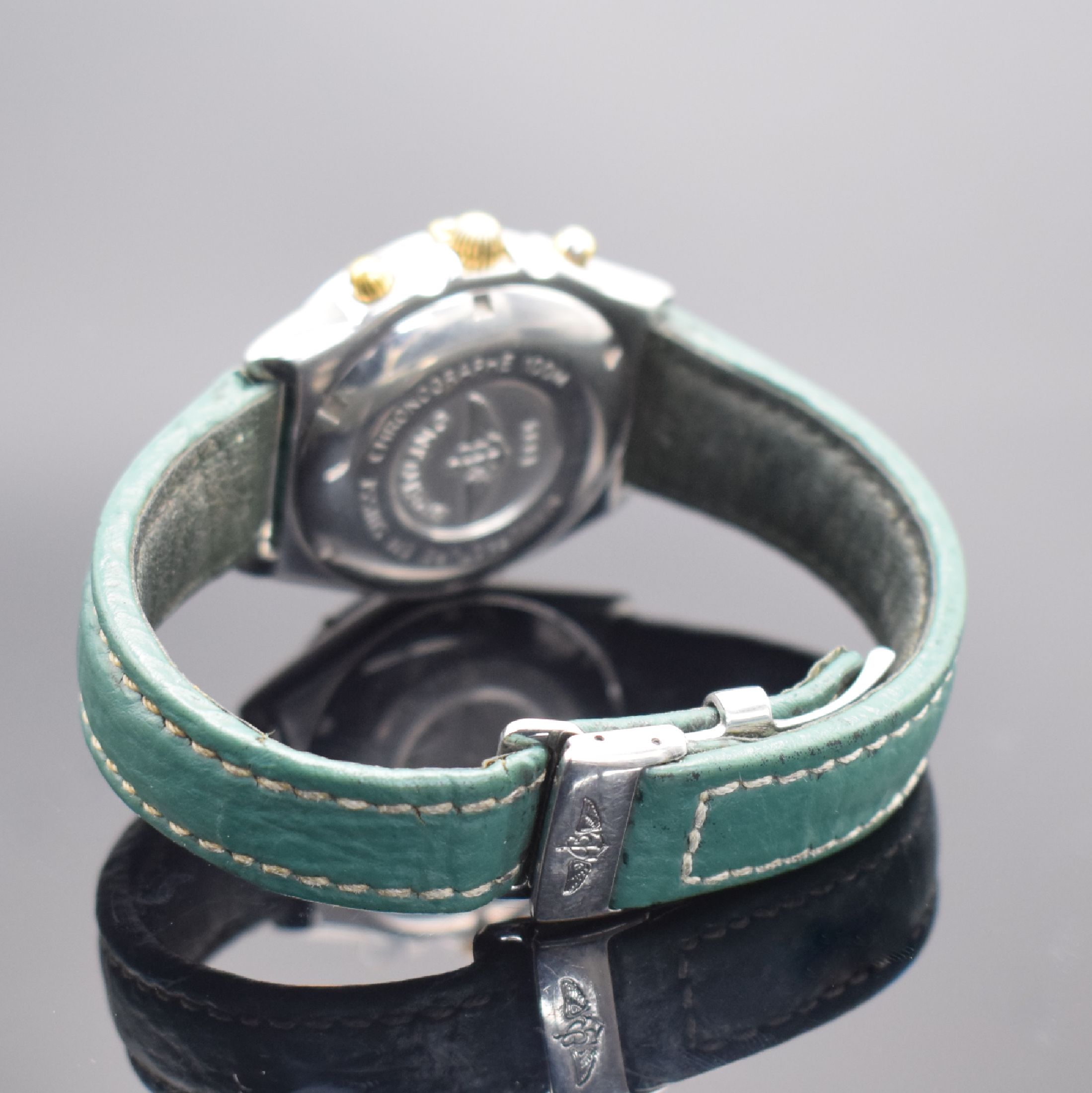 Detail b: BREITLING Chronomat Herrenarmbanduhr mit Chronograph, Schweiz verk. lt. beil. Garantie 04/1994, Automatik, Ref. B13050, verschr. Edelstahlgeh. teils ...