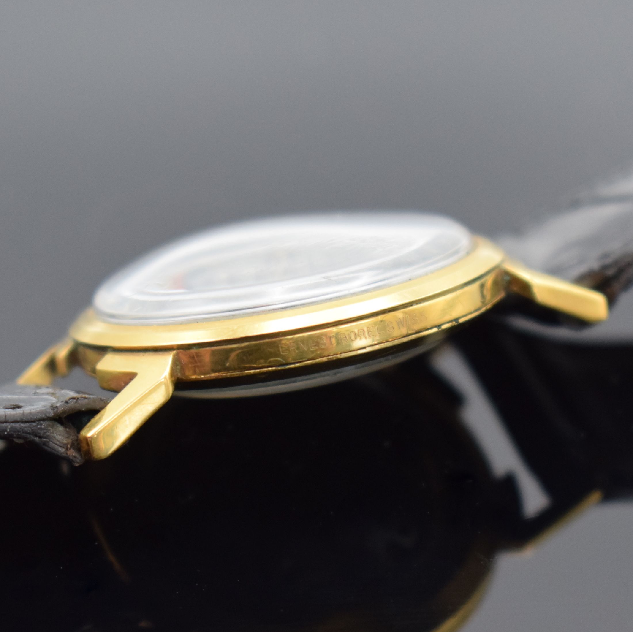 Detail b: ERNEST BOREL vergoldete Armbanduhr sogenannte Cocktail Watch, Schweiz um 1965, Handaufzug, beids. vergl., Boden gedr., ausgef. Zifferbl. m. ...