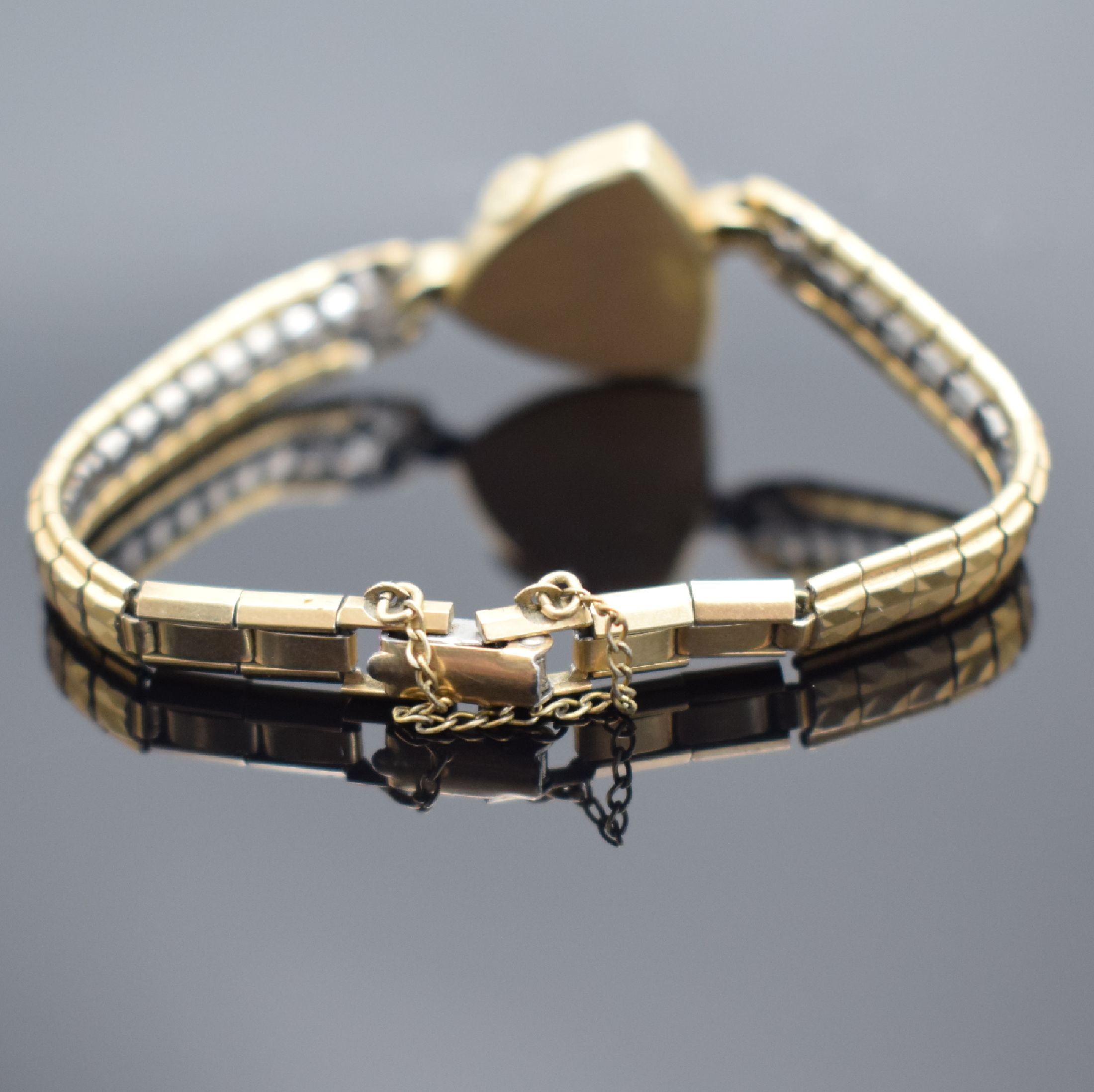 Detail b: BENRUS 10k gold filled Damenarmbanduhr, Frankreich/USA um 1960, Handaufzug, Boden aufgedr., Band bez. Kreisler, silb. Zifferbl. m. gold. Zeigern, ...