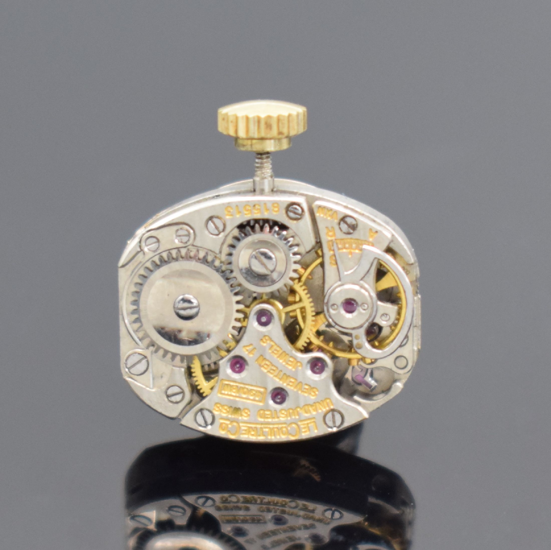 Detail d: LeCoultre 10k gold filled Damenarmbanduhr, Schweiz/USA 1940er Jahre, Handaufzug, facett. Lünette, Boden aufgedr., silb. Zifferbl. rest., silb. ...