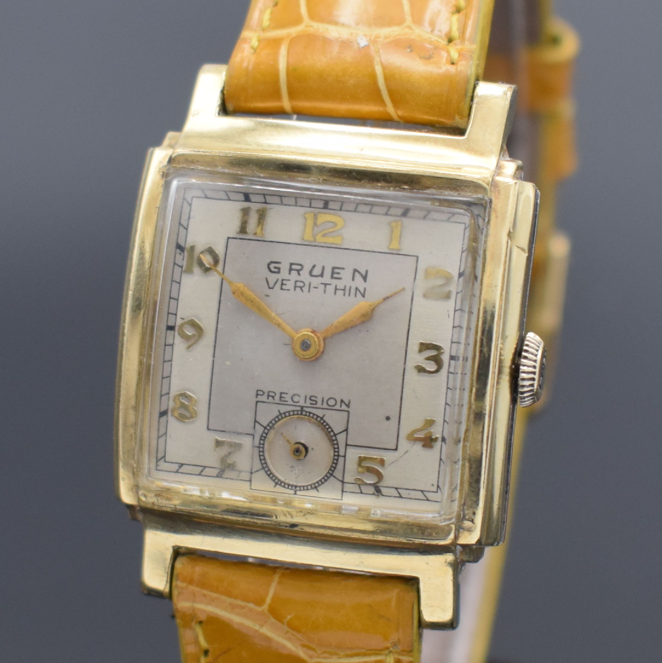 Detail a: GRUEN Veri-Thin Precision Armbanduhr, Schweiz/USA 1940er Jahre, Handaufzug, 10k Gold-filled Lünette dell., aufgedr. Boden, silb. Duoton-Zifferbl. ...