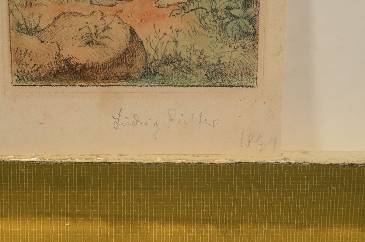 Detail a: Ludwig Richter, 1803 Friedrichstadt/Dresden - 1884 Dresden, Kupferstecher-Lehre bei seinemVater, Studium an der Akademie Dresden, hier: zwei ...