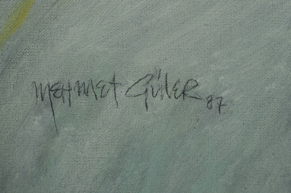 Detail a: Mehmet Güler, geb. 1944, Landschaft mit Personen, Acryl/Lwd, signiert, dat. 87, ca. 70 x 60 cm