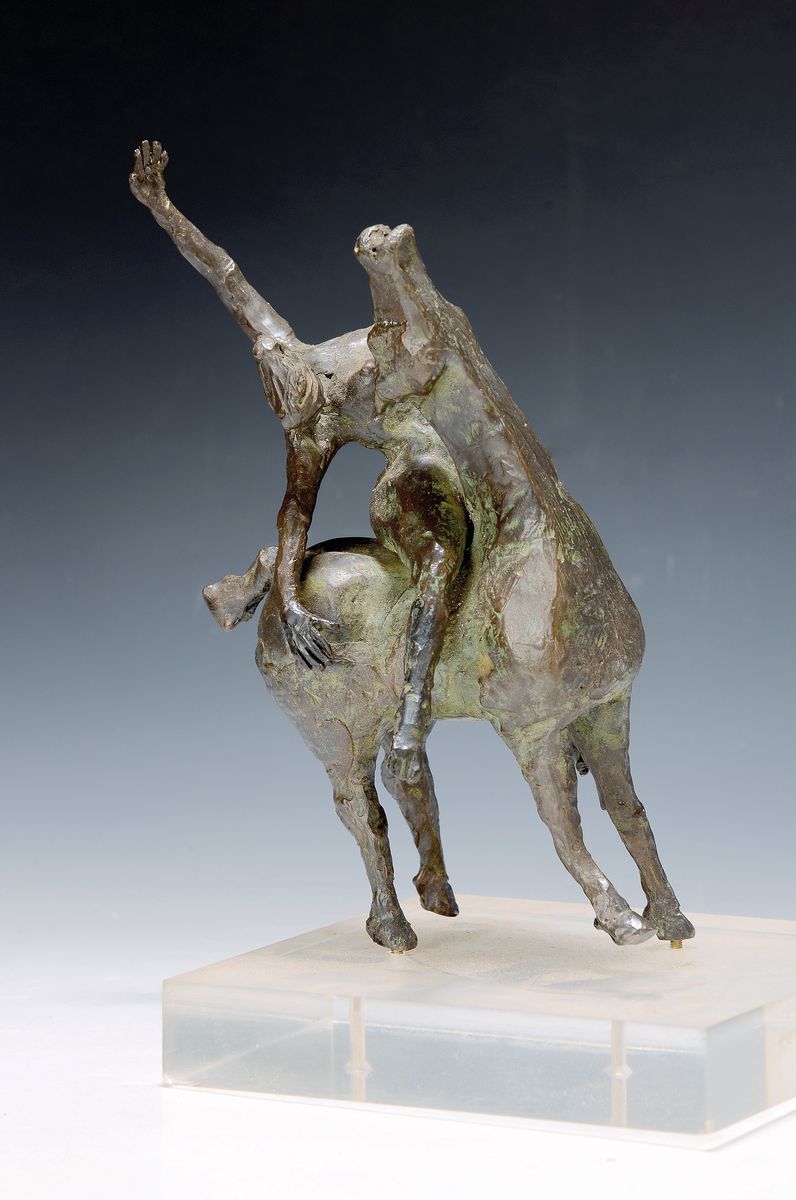 Franz Müller Steinfurth, zeitgenössischer Künstler aus Speyer, 1952 - 2017, Bronzeskulptur, reitender Akt, unsigniert, wurde direkt beim Künstler ...