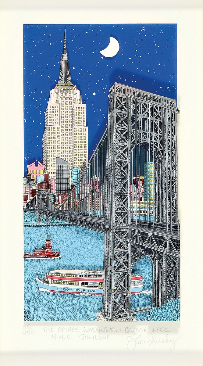 Detail b: John Suchy, geb. 1946, Zwei 3 -D-Lithos, a. The George Washington Brigde..., 58/450, handsigniert, PP: 22.5 x 12cm, Rahmen 47 x 37 cm und The ...