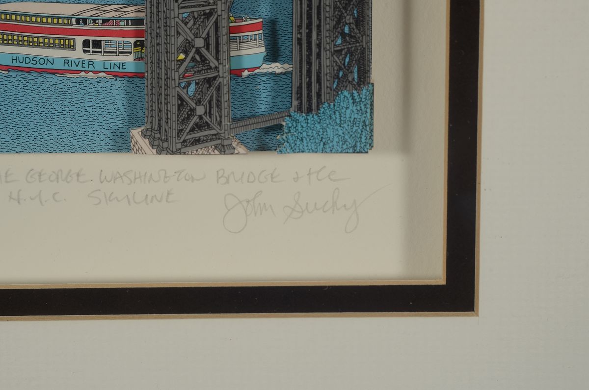 Detail c: John Suchy, geb. 1946, Zwei 3 -D-Lithos, a. The George Washington Brigde..., 58/450, handsigniert, PP: 22.5 x 12cm, Rahmen 47 x 37 cm und The ...
