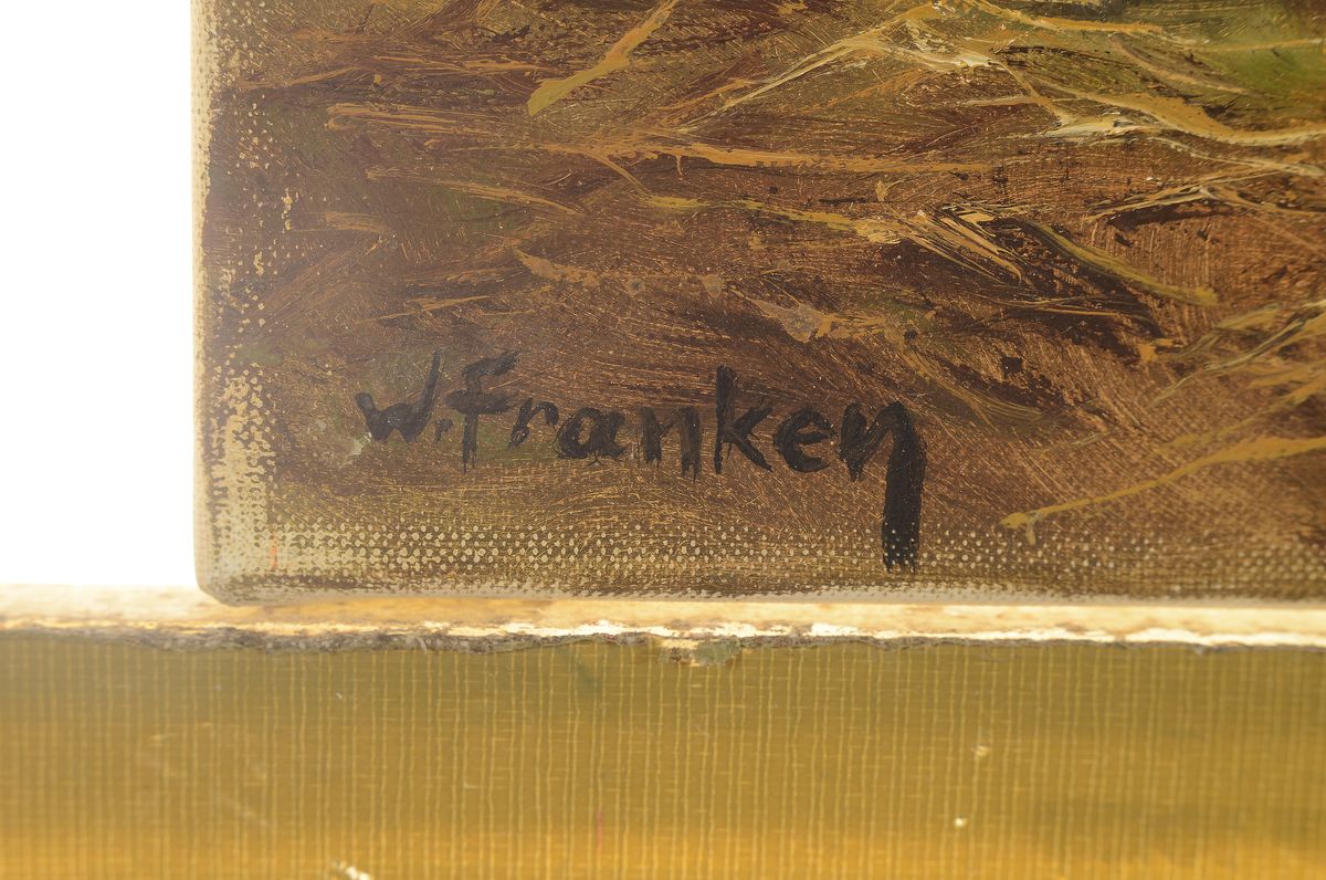Detail a: Willy Franken, 1911-1984, deutscher Tiermaler, Studium an der Akademie Hamburg, hier: Hühnerhof, links unten signiert, Öl/Lwd,ohne Rahmen, 30x40 ...