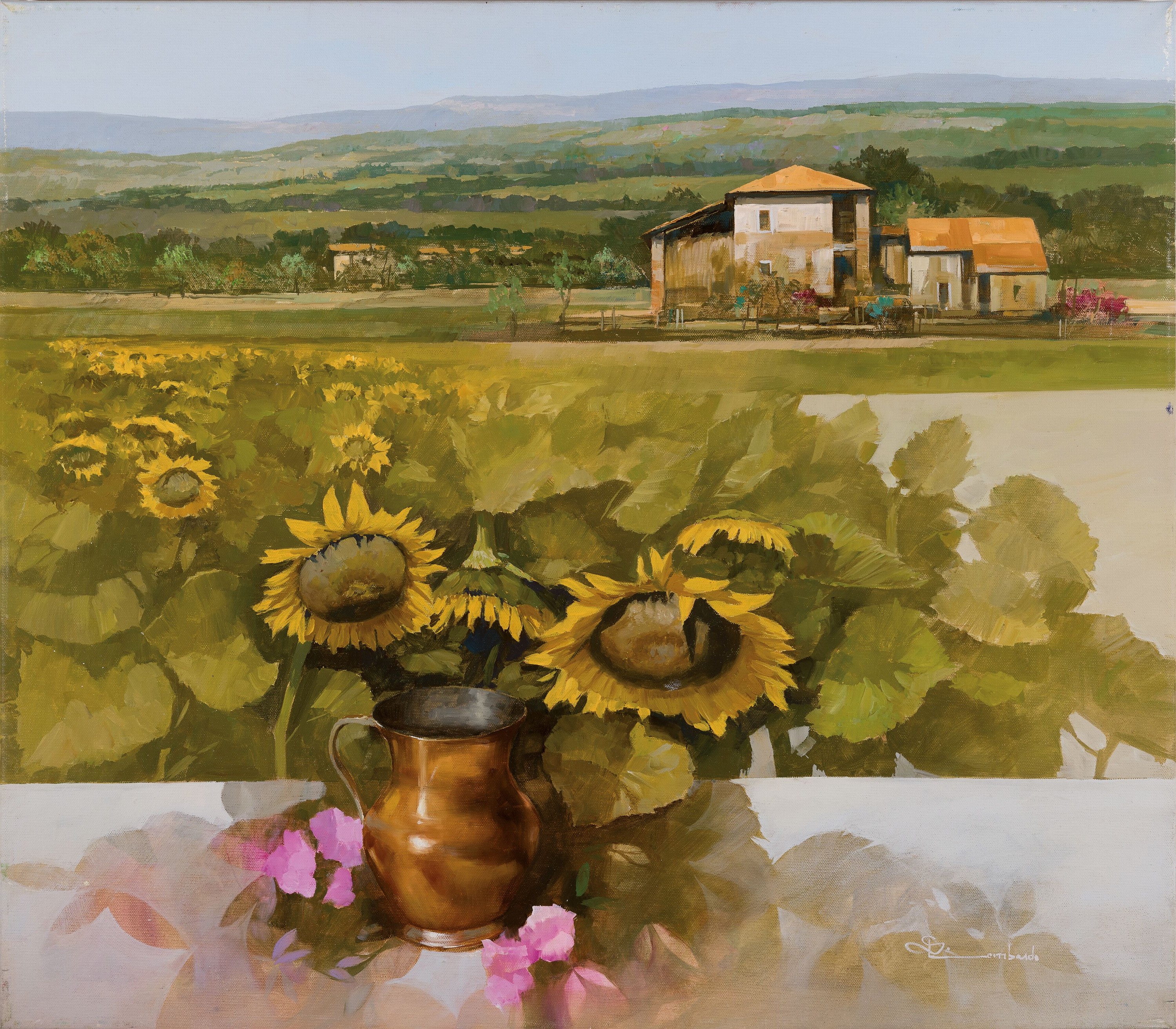 Lombardo, italienischer Künstler der 2.H. des 20.Jh., italienische Landschaft, Ansicht Girasole, Öl/Lwd, rechts unten signiert, 70x80cm