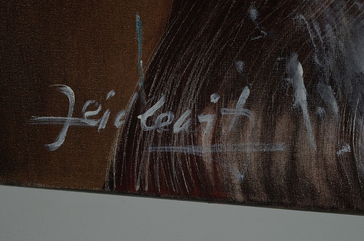 Detail a: Doris Zeidlewitz, geb. 1959, Studium am Städel in Frankfurt und an der Hochschule für Gestaltung Offenbach, Hier: "Lilly", Öl/Lwd, unten ...
