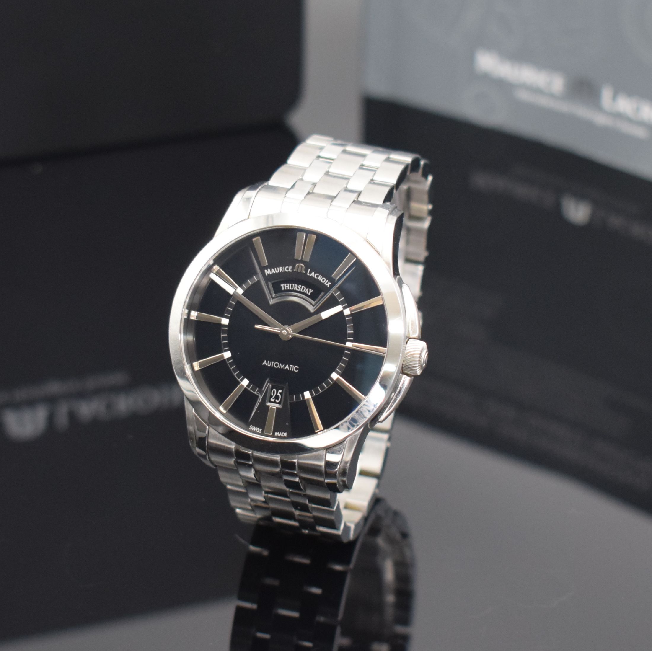 Detail a: MAURICE LACROIX Pontos Herrenarmbanduhr mit Tag & Datum Referenz PT 6158, Schweiz um 2010, Automatik, beids. vergl. Edelstahlgeh. inkl. orig. ...